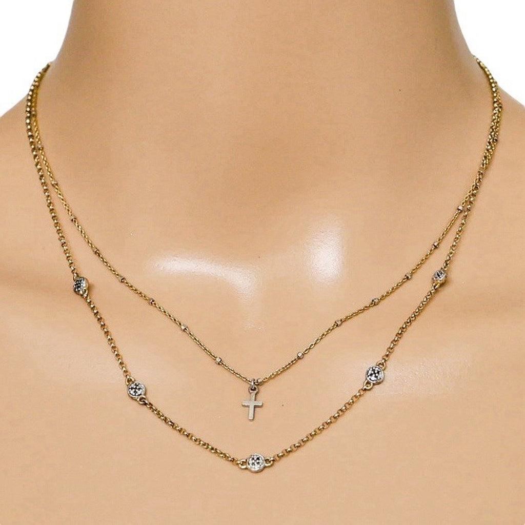 Lot 2 Stackable Layered Necklace Set Sterling Silver Vermeil 925 Chains W Charms