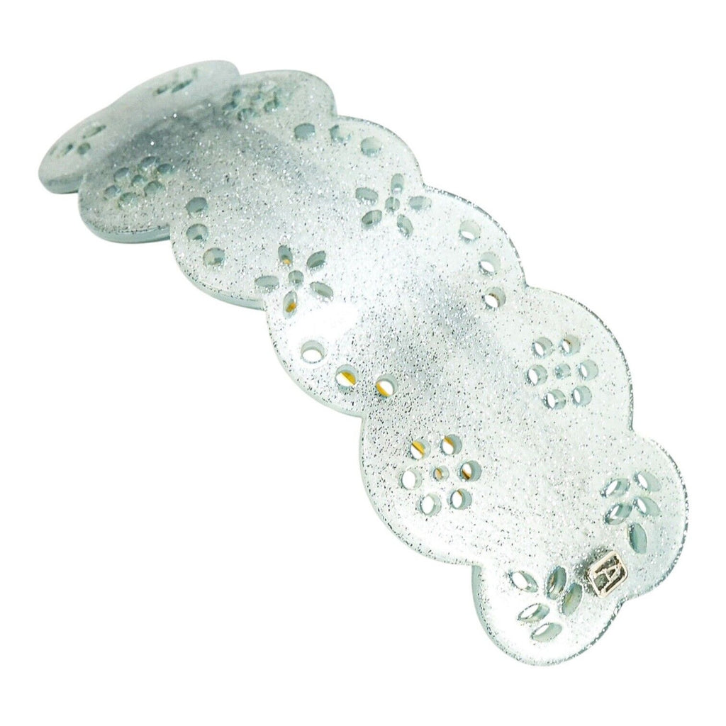 Vintage Alexander De Paris Hair Barrette Bridal Lace Look Light Blue Glittery