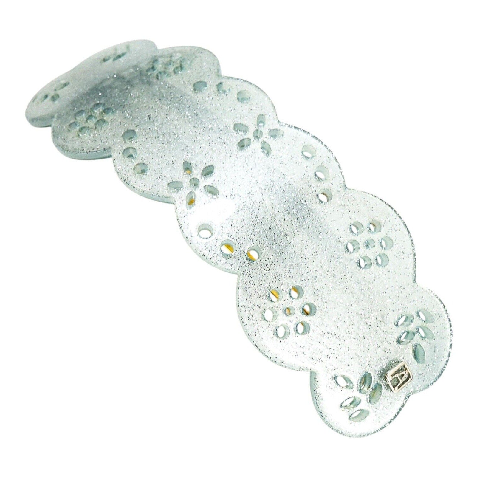 Vintage Alexander De Paris Hair Barrette Bridal Lace Look Light Blue Glittery