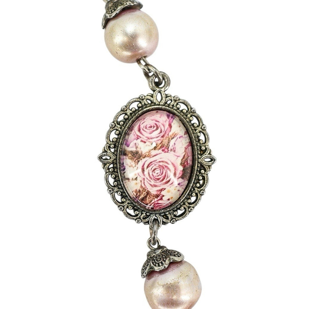Vintage Large Display Ceremonial Ornate Rosary Faux Pearl & Crackle Glass Beads