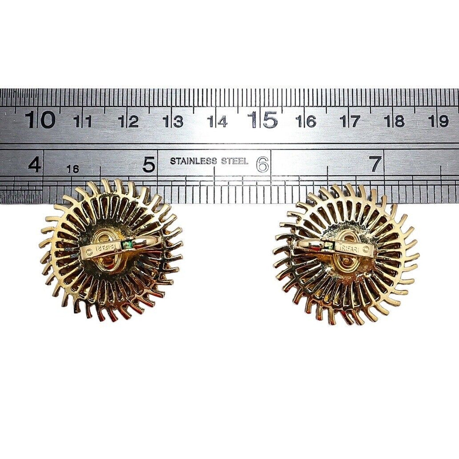Crown Trifari Modernist Gold Tone Clip On Earrings