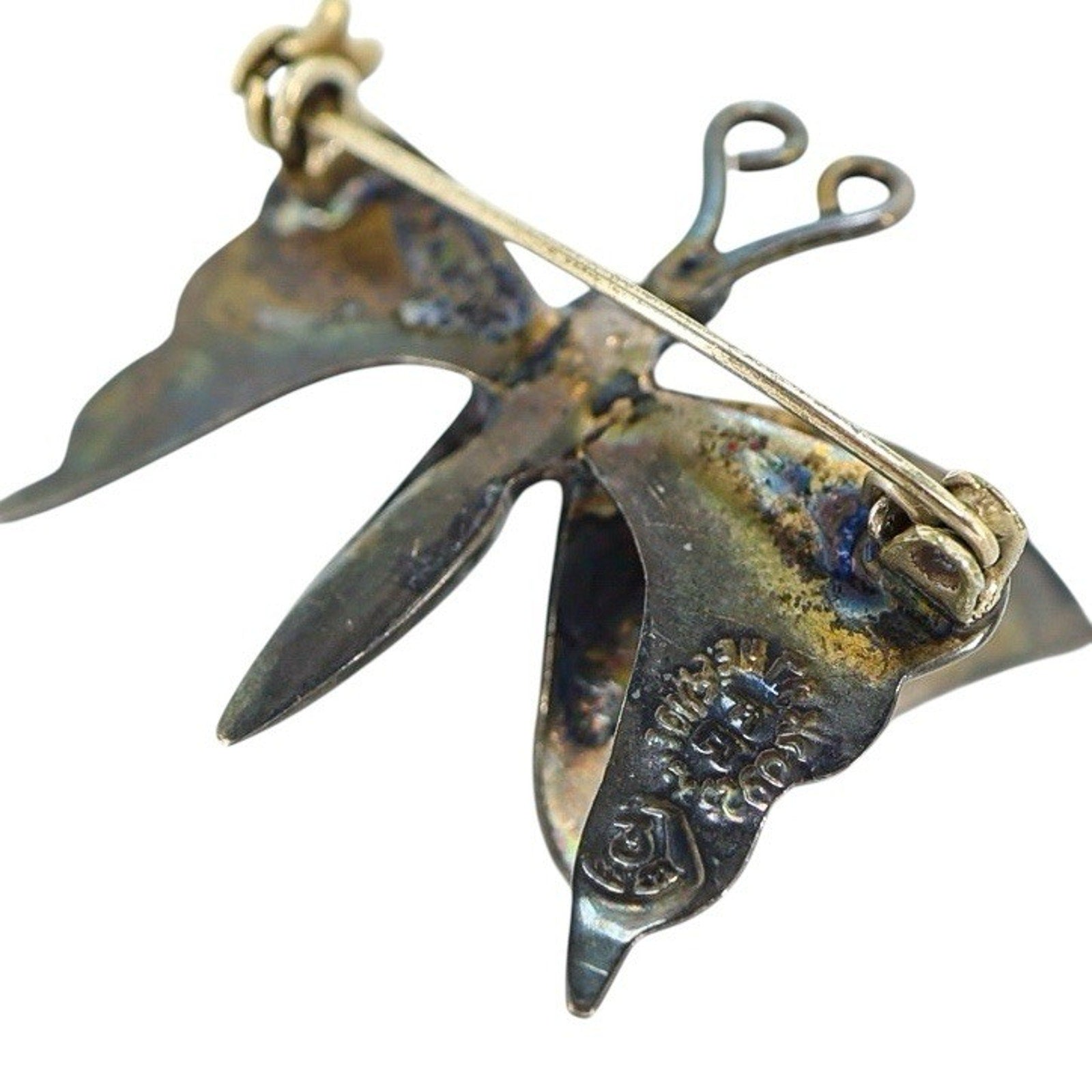 Vintage Taxco FG Sterling Silver Abalone Butterfly Brooch 3D Eagle #3 “FG” Mark