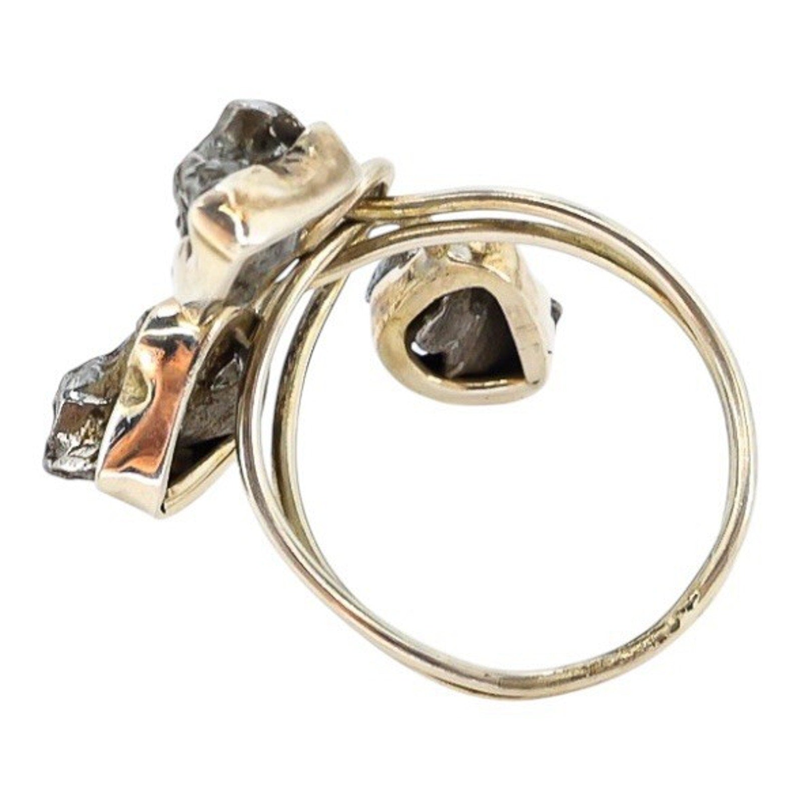 Sterling Artisan Ring Brutalist Organic Modernist Raw Stones Faceted Black Gem