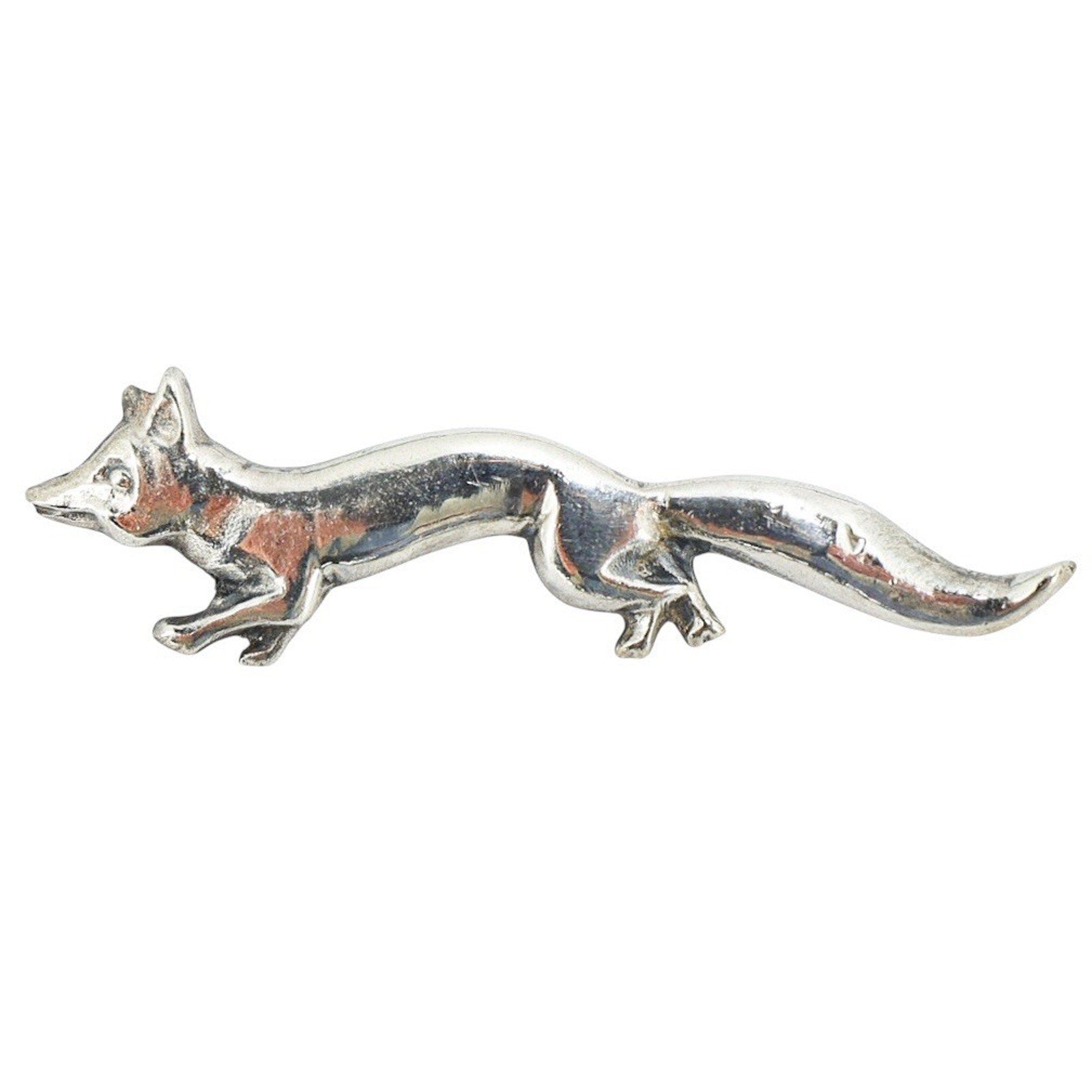 Vintage MCM Handmade Sterling Fox Brooch Silver Mexico Stamp C-Clasp 2.5” 1950s