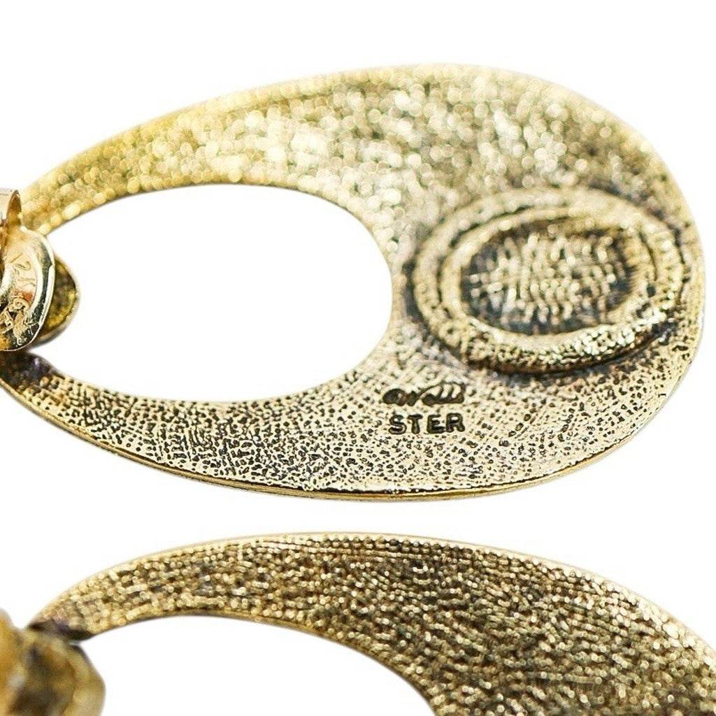 Vintage MCM Wells Sterling Textured Vermeil Australian Opal Earrings Oval Drop