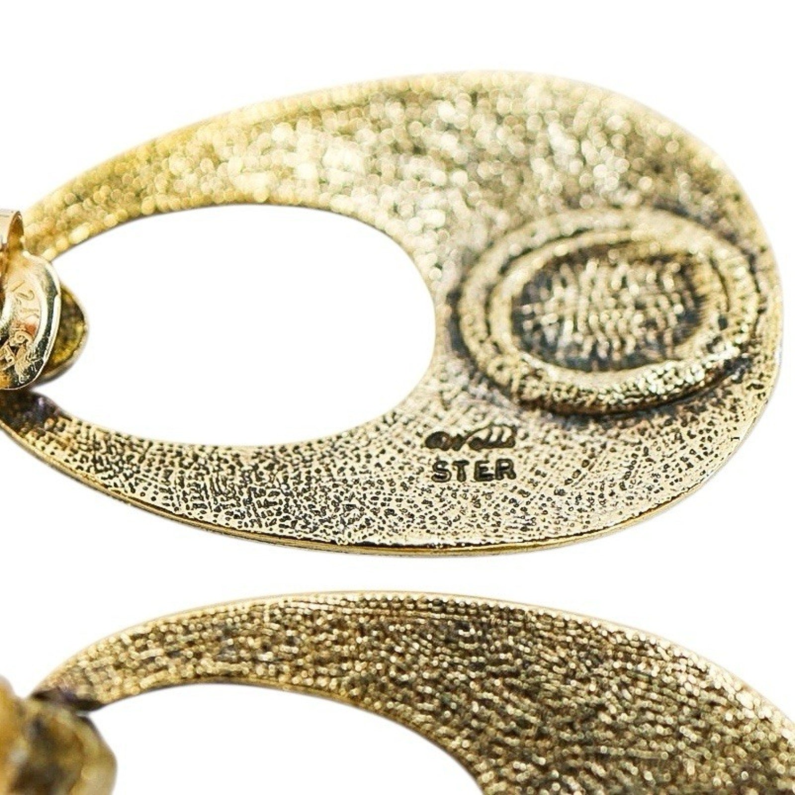 Vintage MCM Wells Sterling Textured Vermeil Australian Opal Earrings Oval Drop