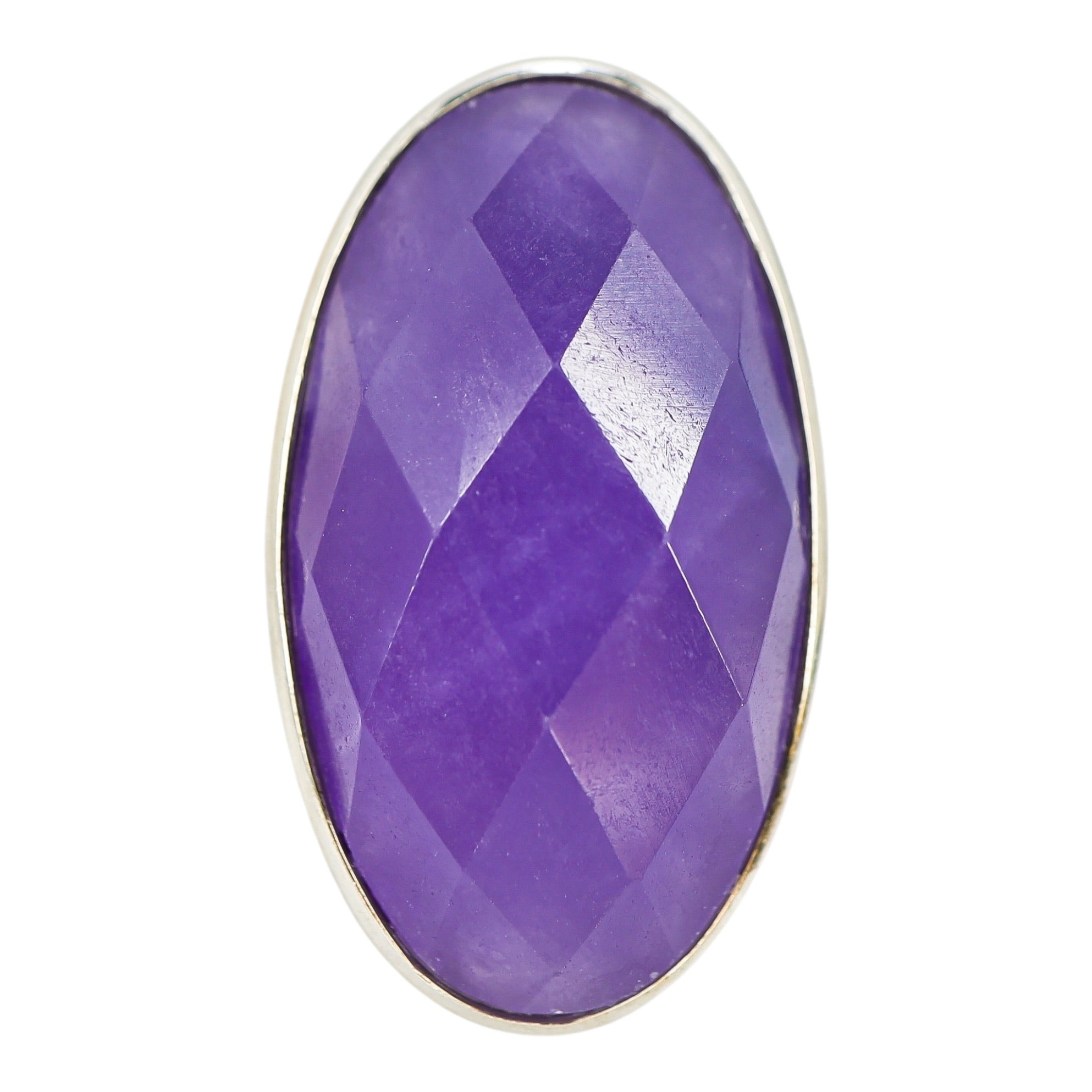 Y2K Sterling Silver Purple Chalcedony Ring – Size 7, Celestial Back, Statement
