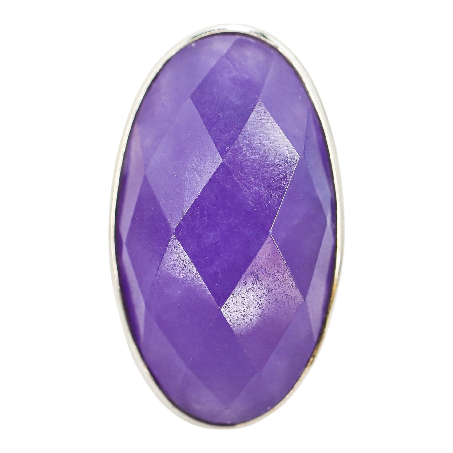 Y2K Sterling Silver Purple Chalcedony Ring – Size 7, Celestial Back, Statement