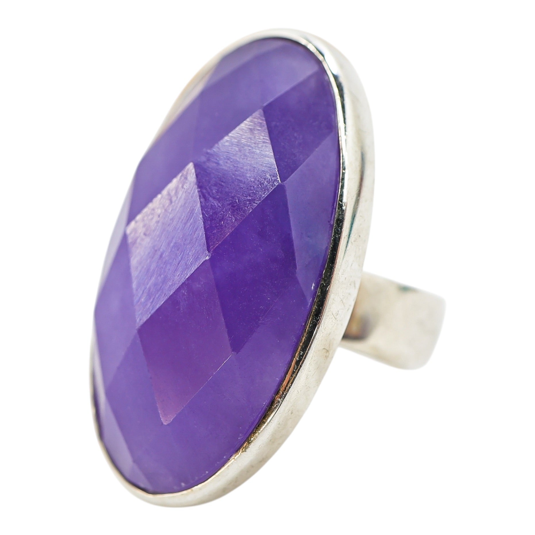 Y2K Sterling Silver Purple Chalcedony Ring – Size 7, Celestial Back, Statement