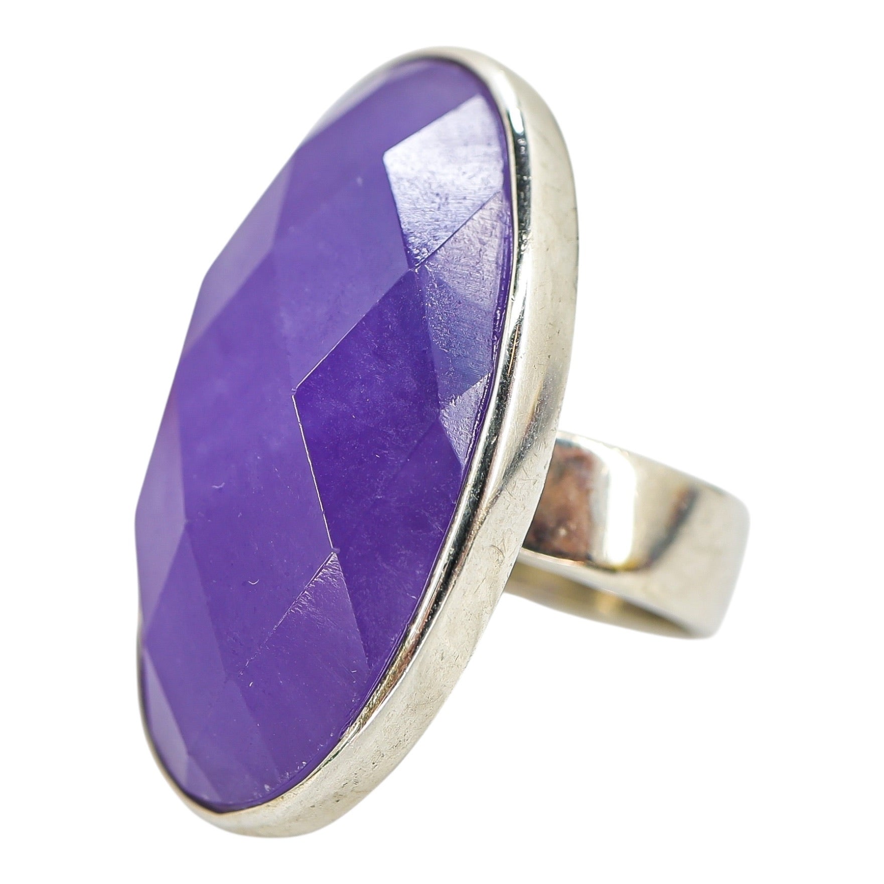Y2K Sterling Silver Purple Chalcedony Ring – Size 7, Celestial Back, Statement