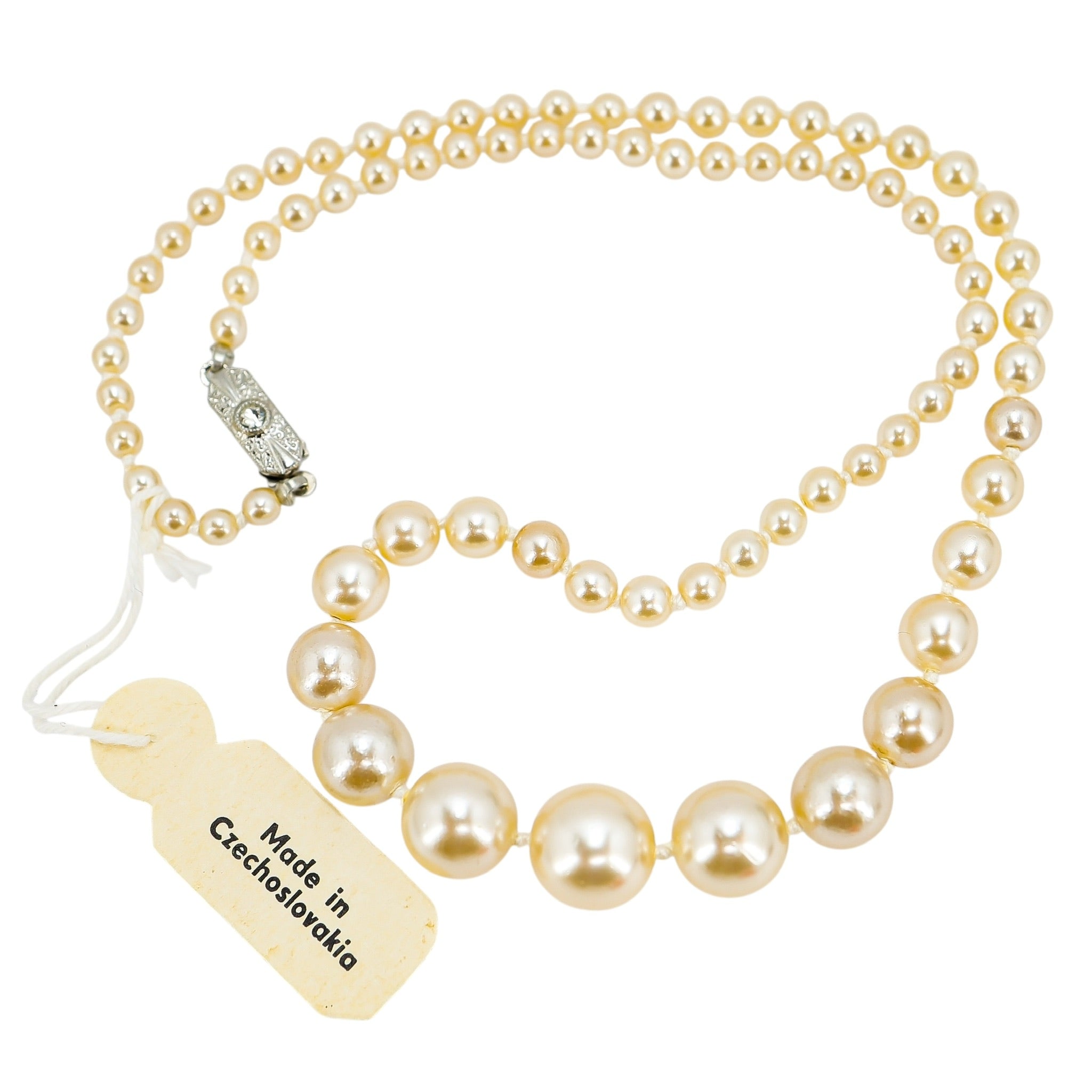 Art Deco 1920-40s Faux Pearl Necklace Glass Pearls Made in Czechoslovakia Graduated Strand