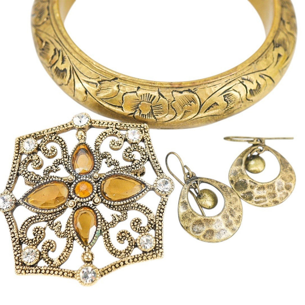 Fashion Jewelry Lot Y2K Boho Chic Glam Eclectic Brass Tone Asian Bold Statement