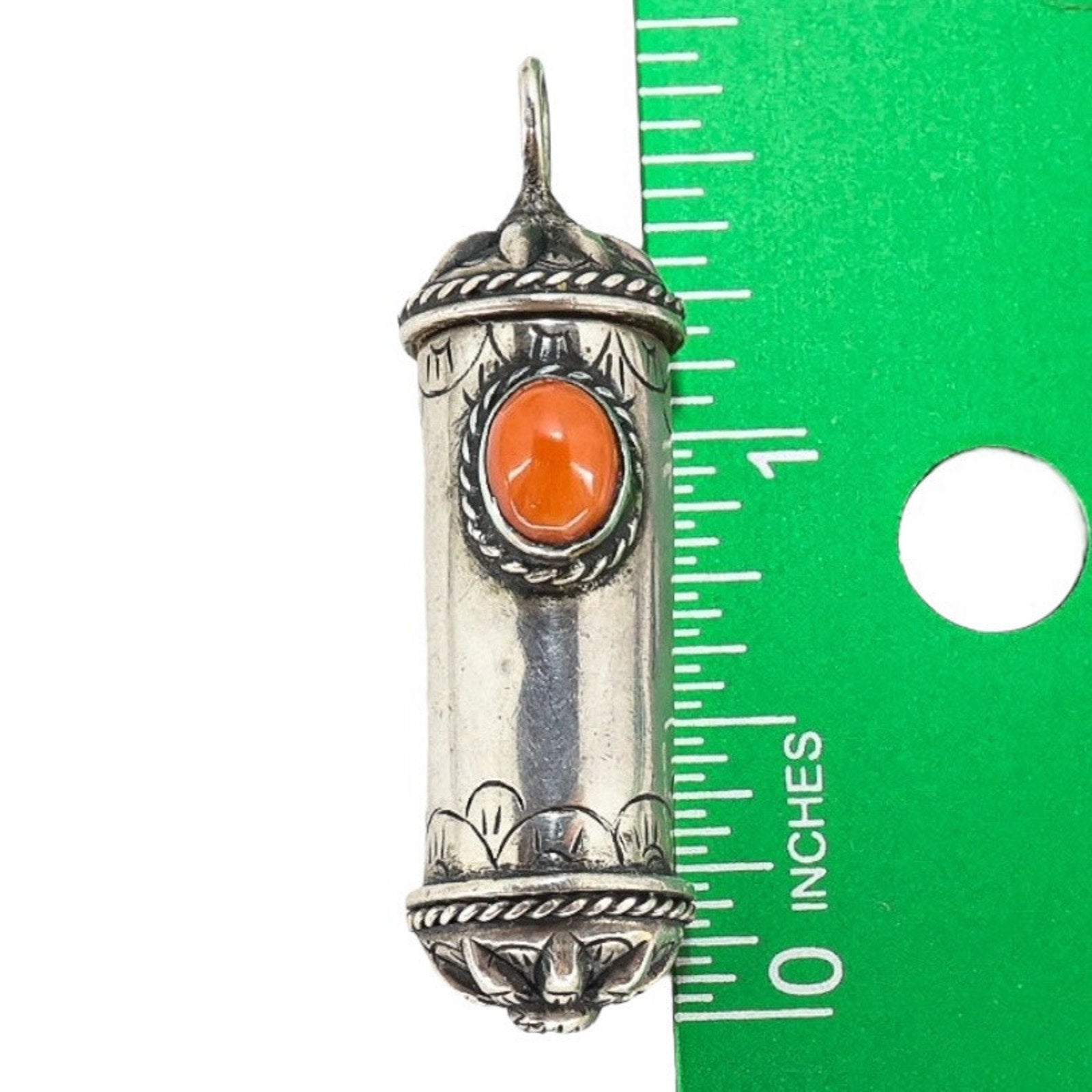 Vintage Silver Ghau Prayer Box Amulet Pendant W Coral Cabachon