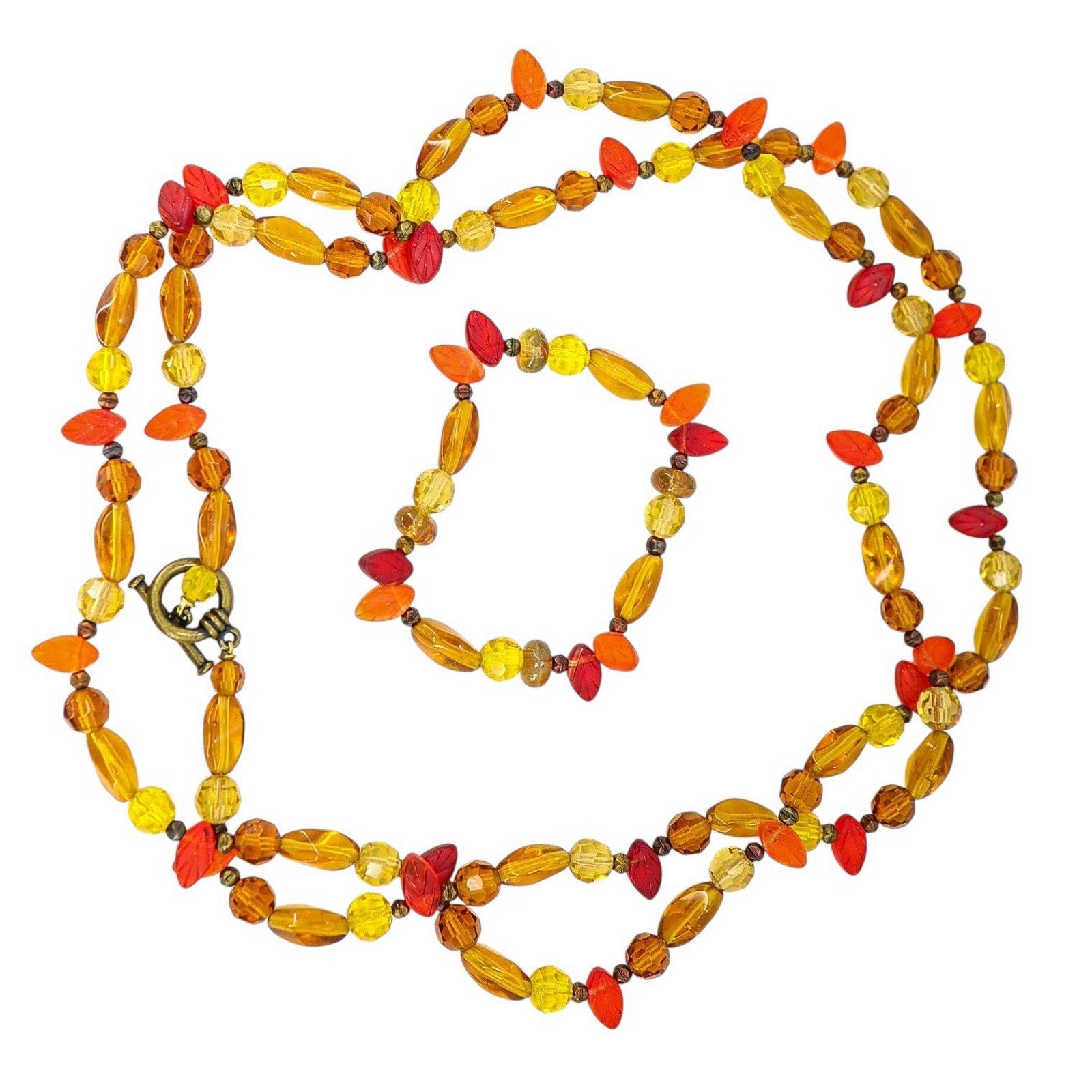 Czech Glass Bead Versatile Long Necklace Bracelet Set Fall Boho Luxe 90s Y2K