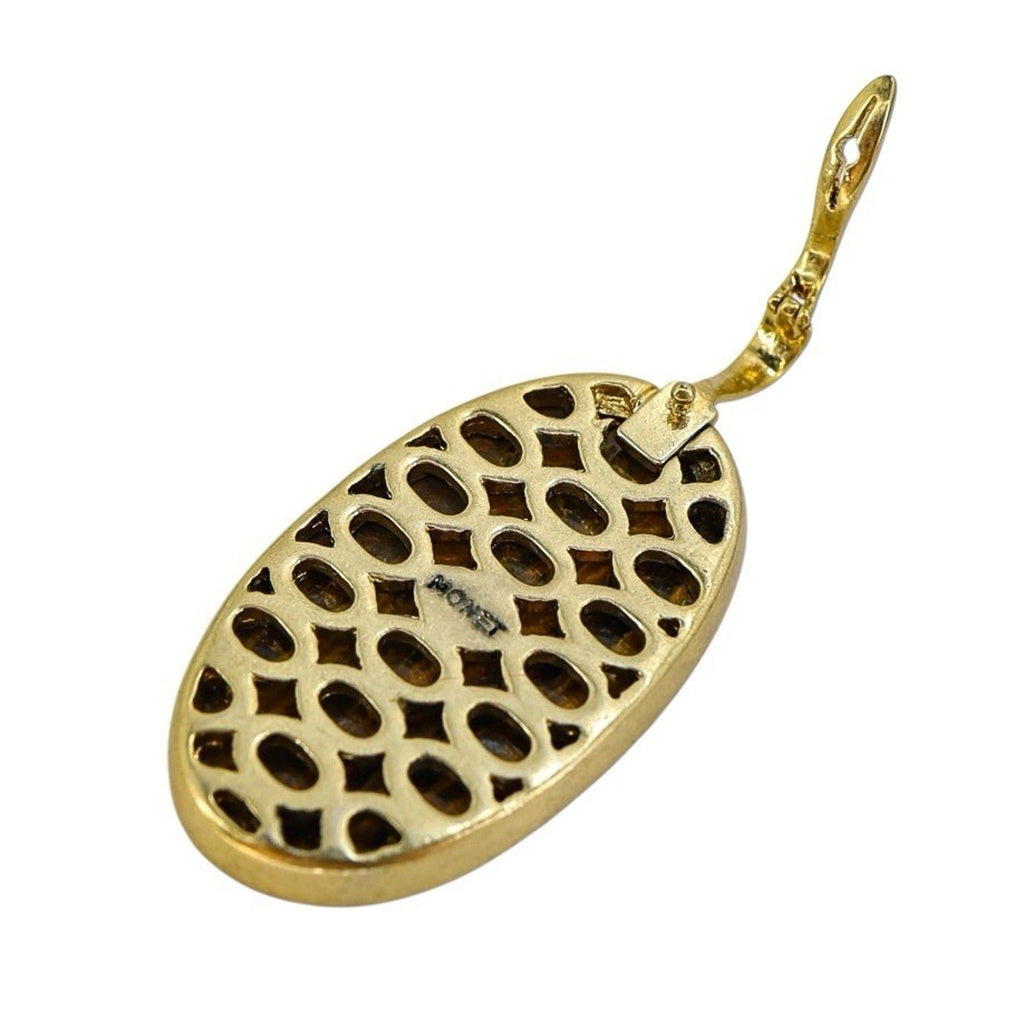 Signed Monet Statement Goldtone And Tiger Eye Necklace With Detachable Pendant