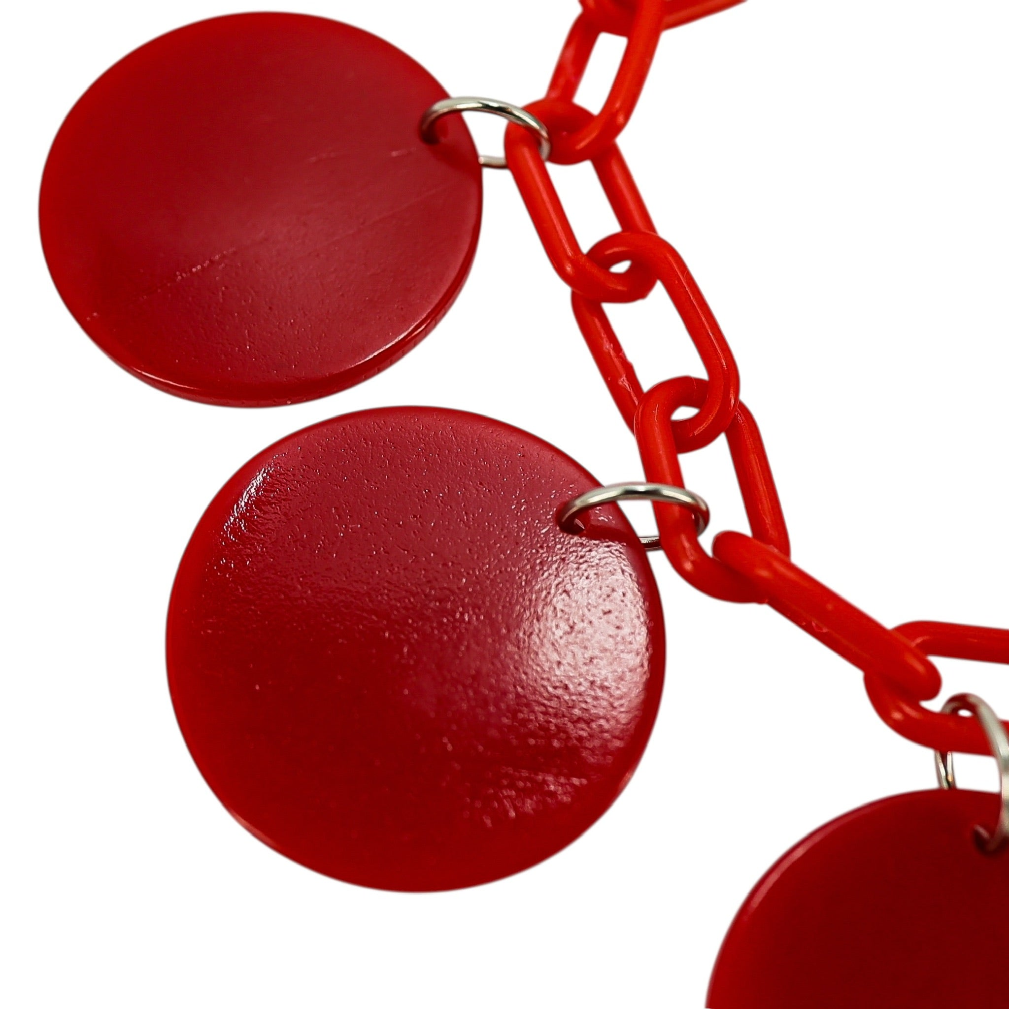 Vintage Red Galalith Disk Charm Bracelet on Plastic Chain – Mod Geometric Statement