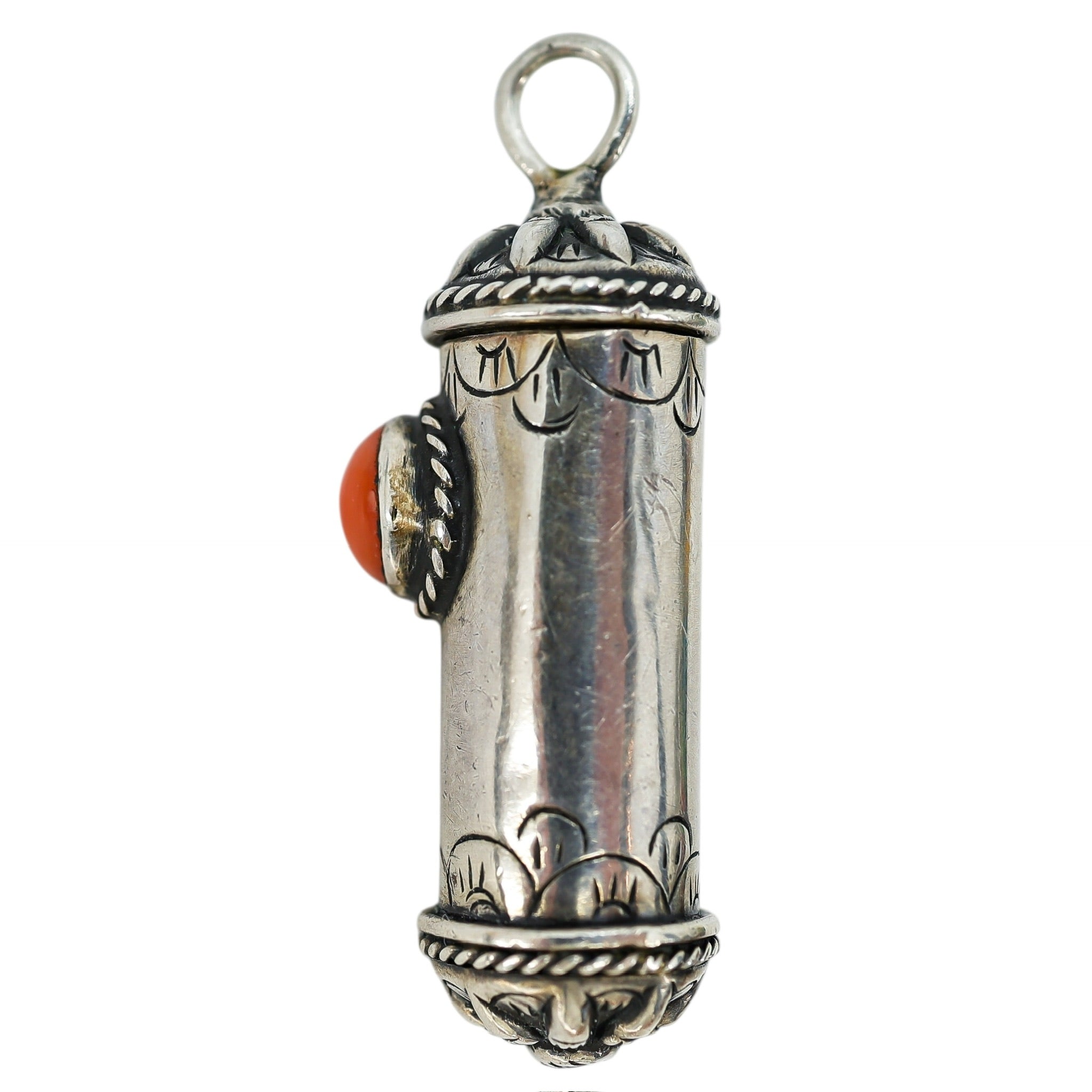 Vintage Silver Ghau Prayer Box Amulet Pendant W Coral Cabochon