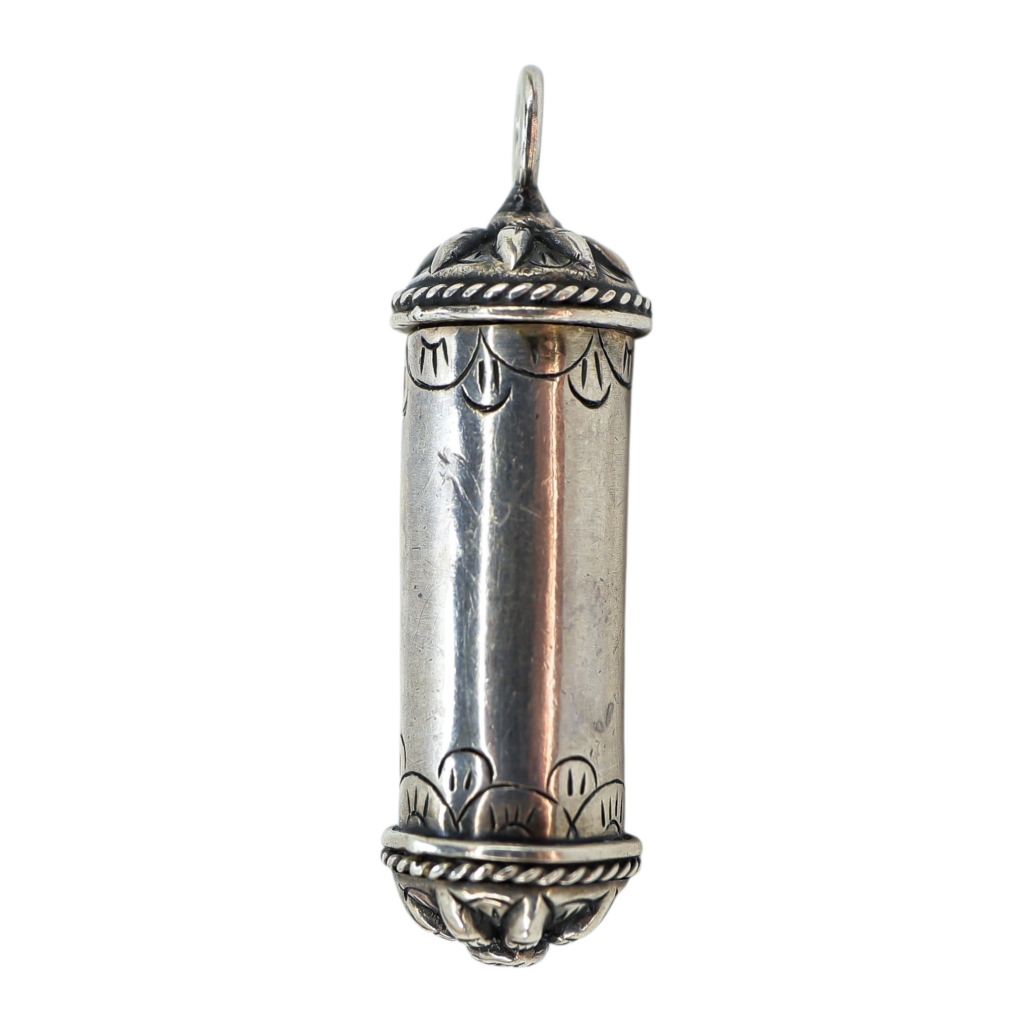Vintage Silver Ghau Prayer Box Amulet Pendant W Coral Cabochon
