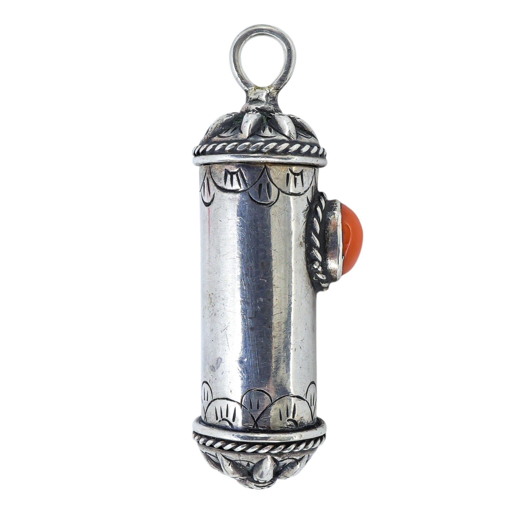 Vintage Silver Ghau Prayer Box Amulet Pendant W Coral Cabochon