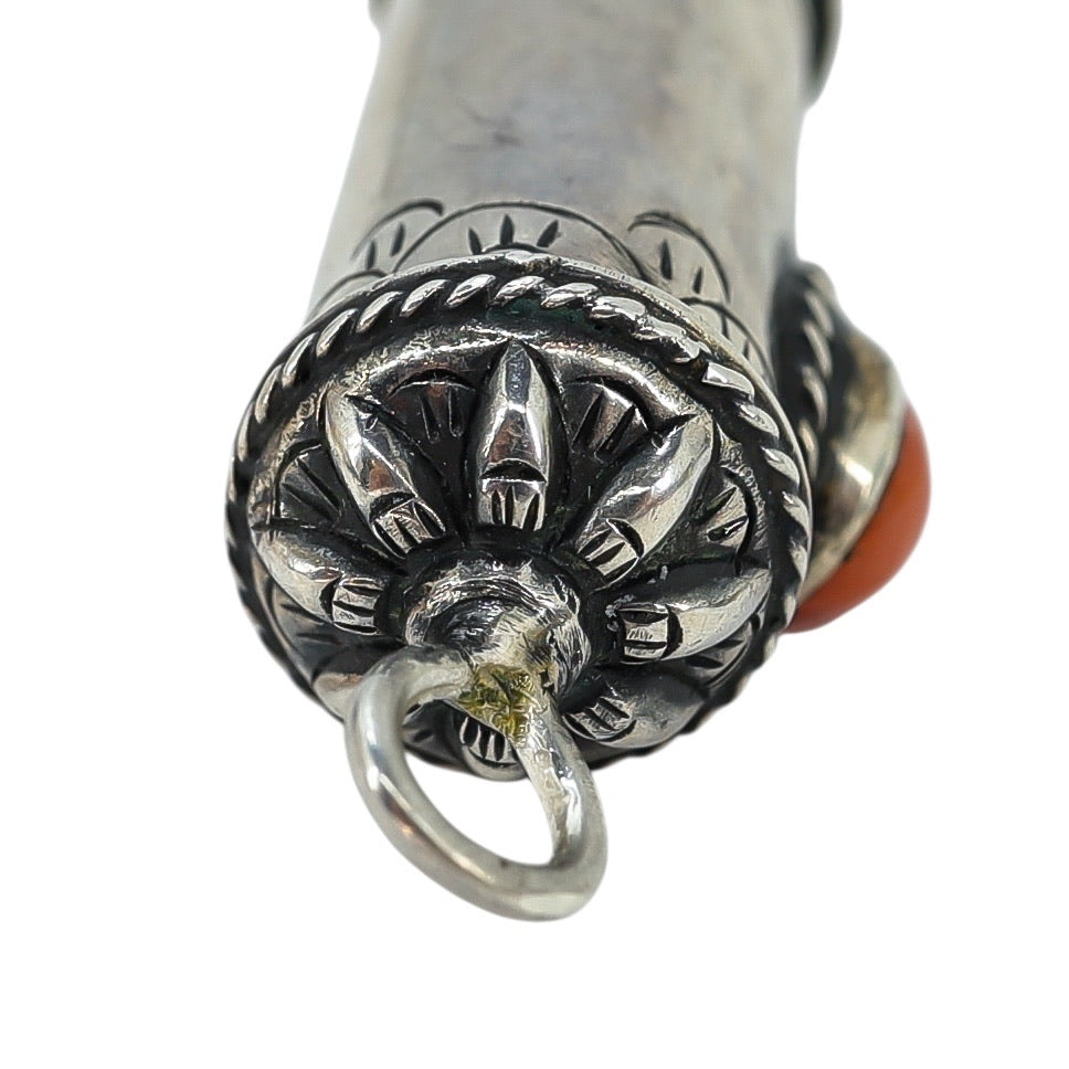 Vintage Silver Ghau Prayer Box Amulet Pendant W Coral Cabochon