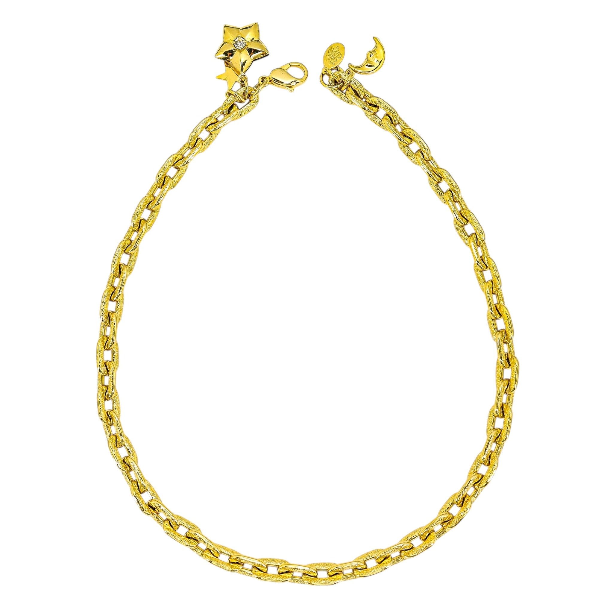 Vintage Kirks Folly Textured Ornate Chain 15” Celestial Charms Near Clasp