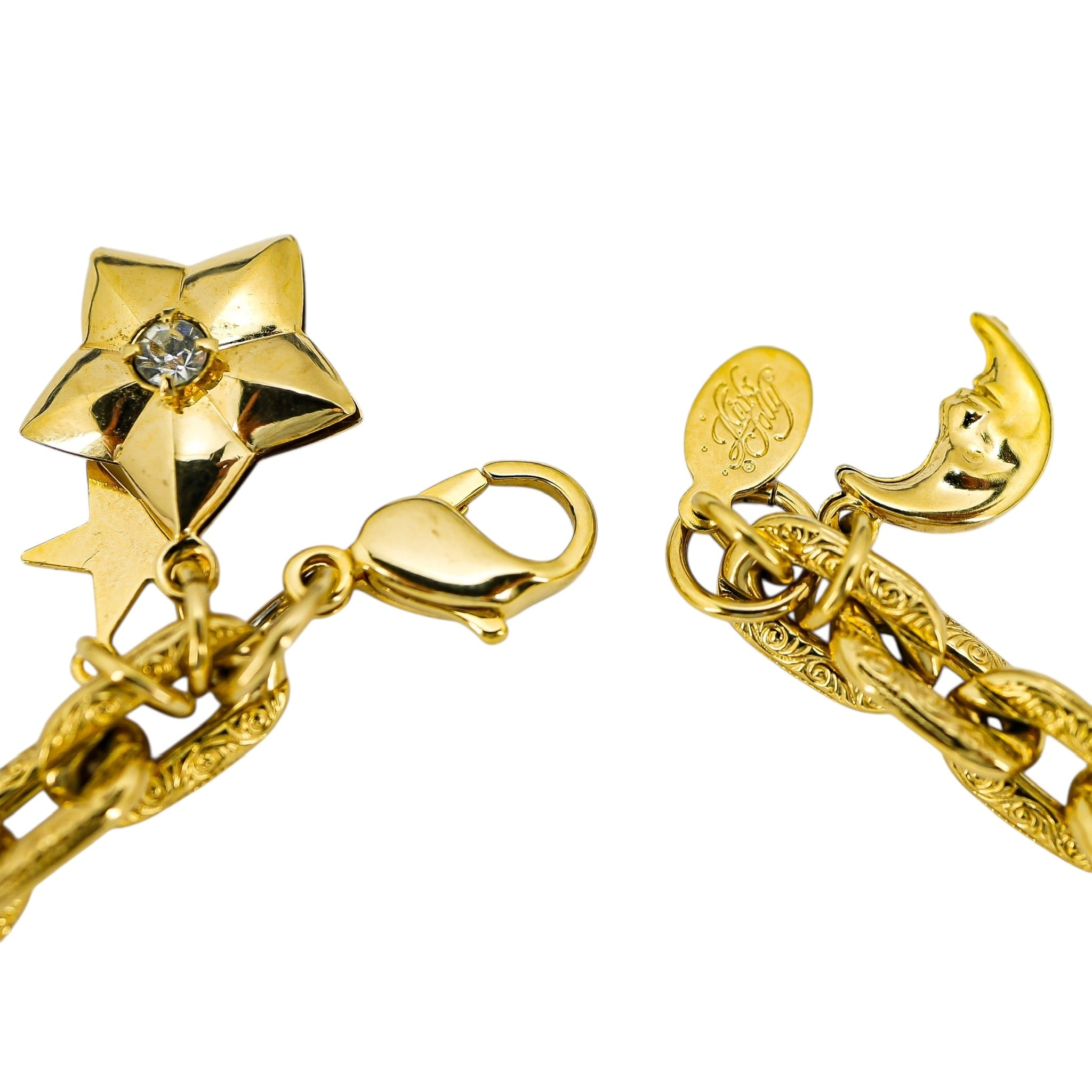 Vintage Kirks Folly Textured Ornate Chain 15” Celestial Charms Near Clasp