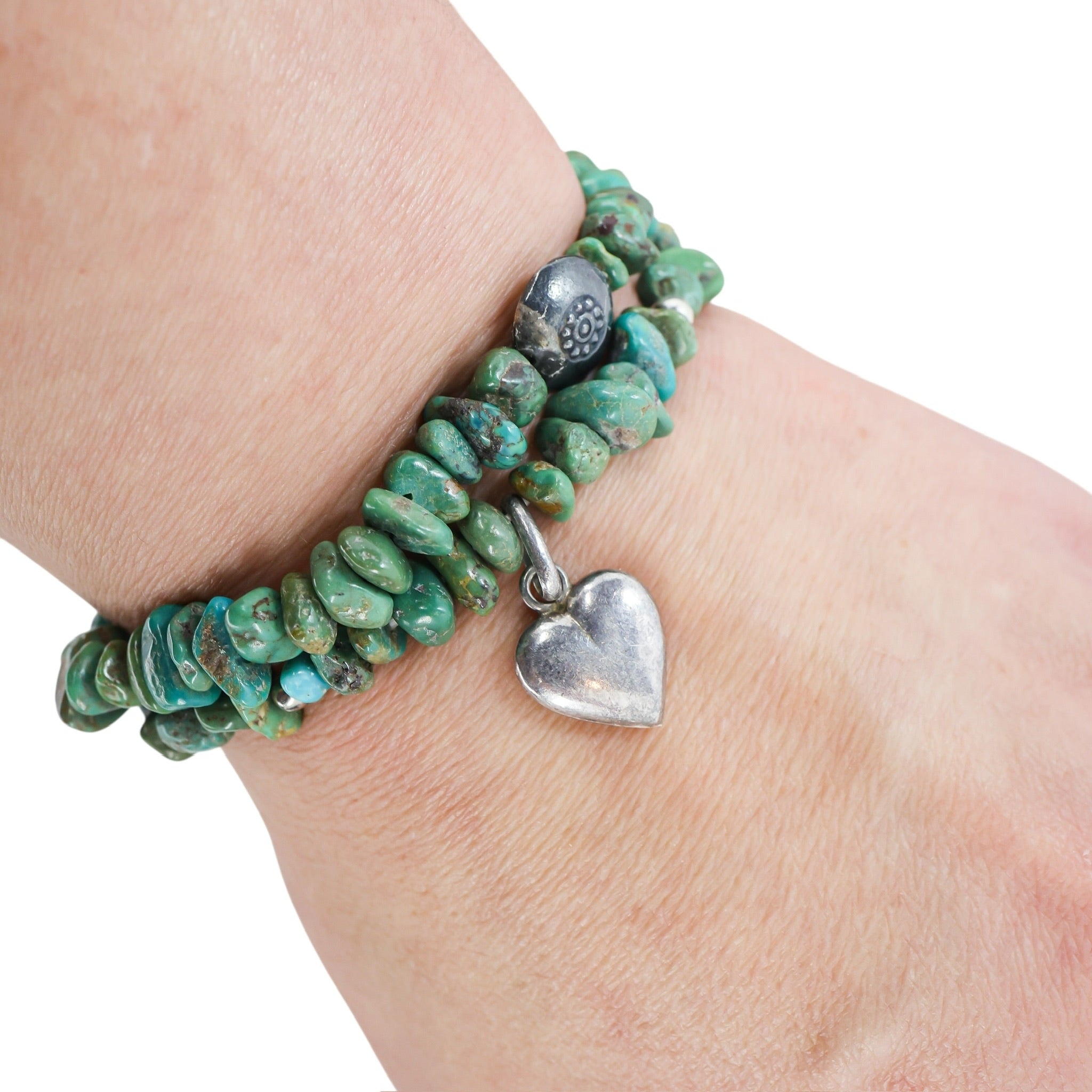 Green Turquoise And Sterling Silver Set Of 2 Bracelets Southwestern 22 g