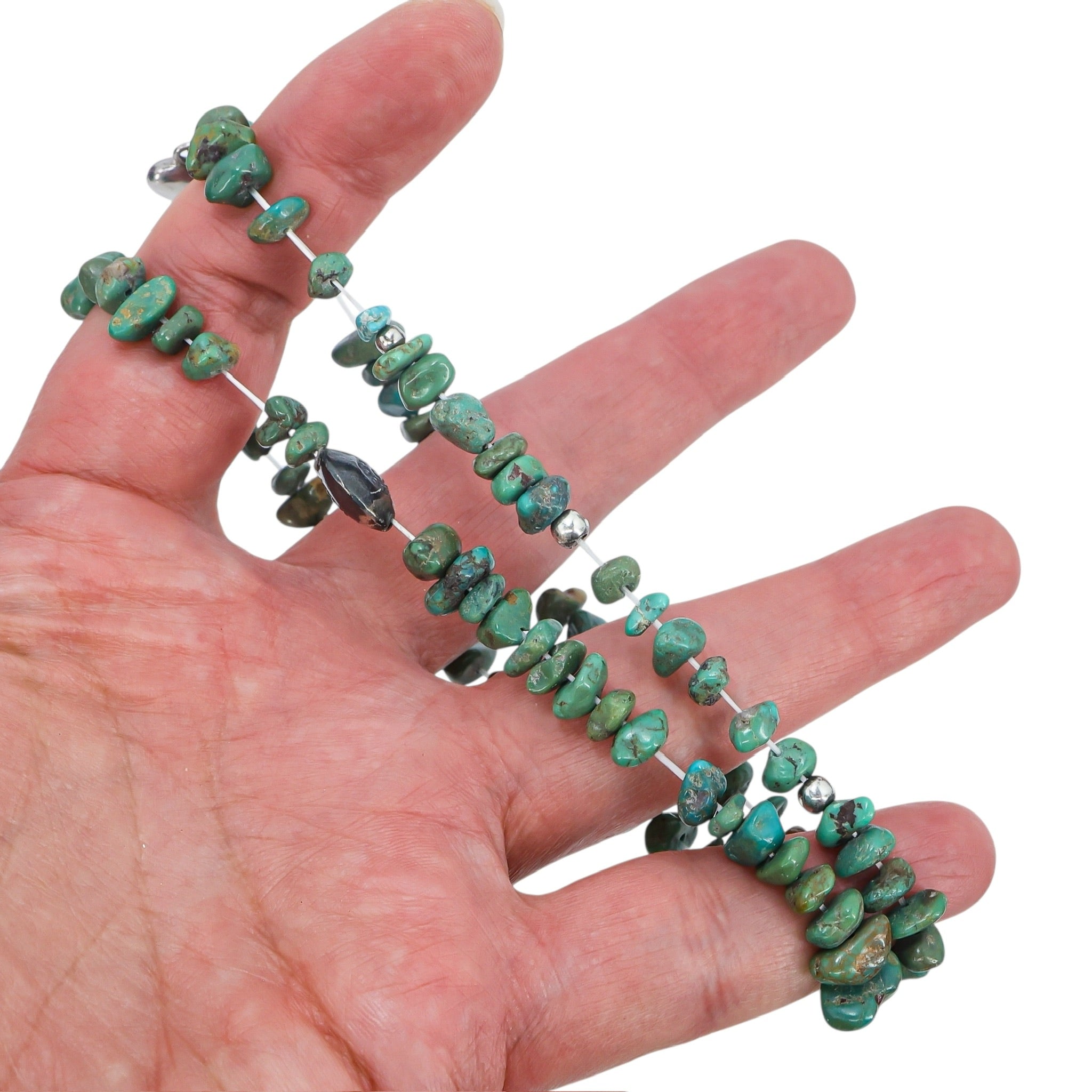 Green Turquoise And Sterling Silver Set Of 2 Bracelets Southwestern 22 g