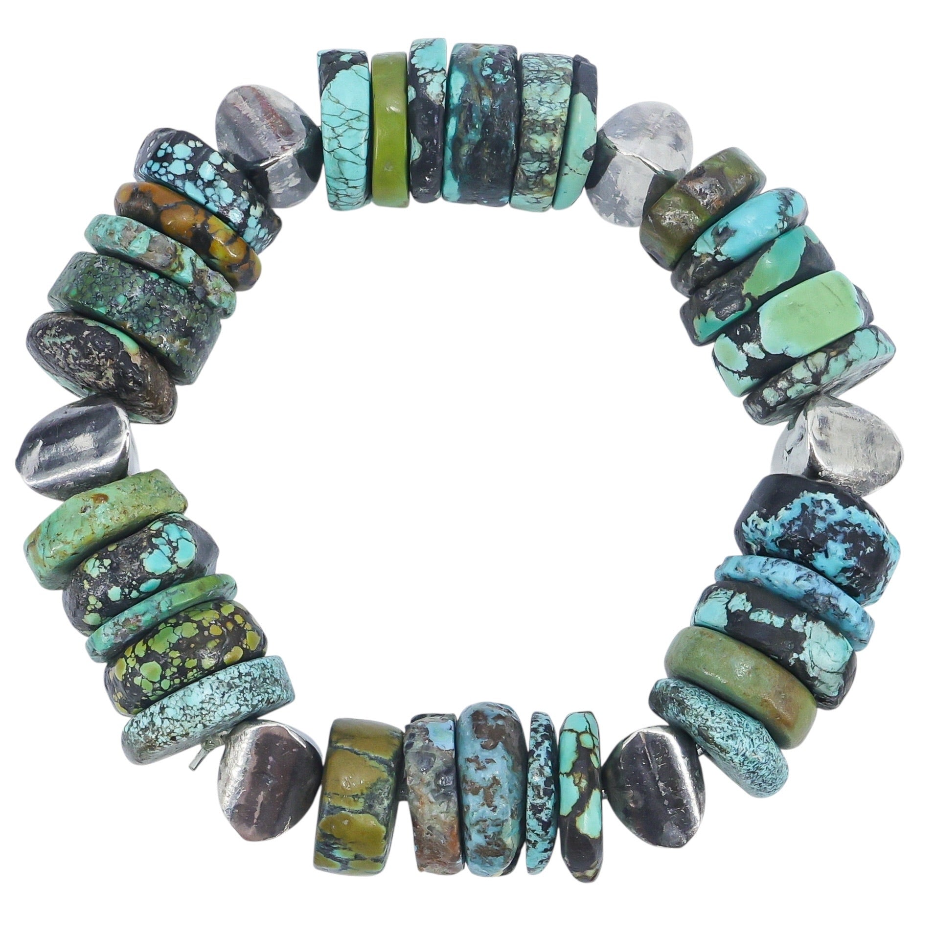 OOAK Turquoise & Artisan Sterling Silver Bench Beads Bracelet Handmade 75 g