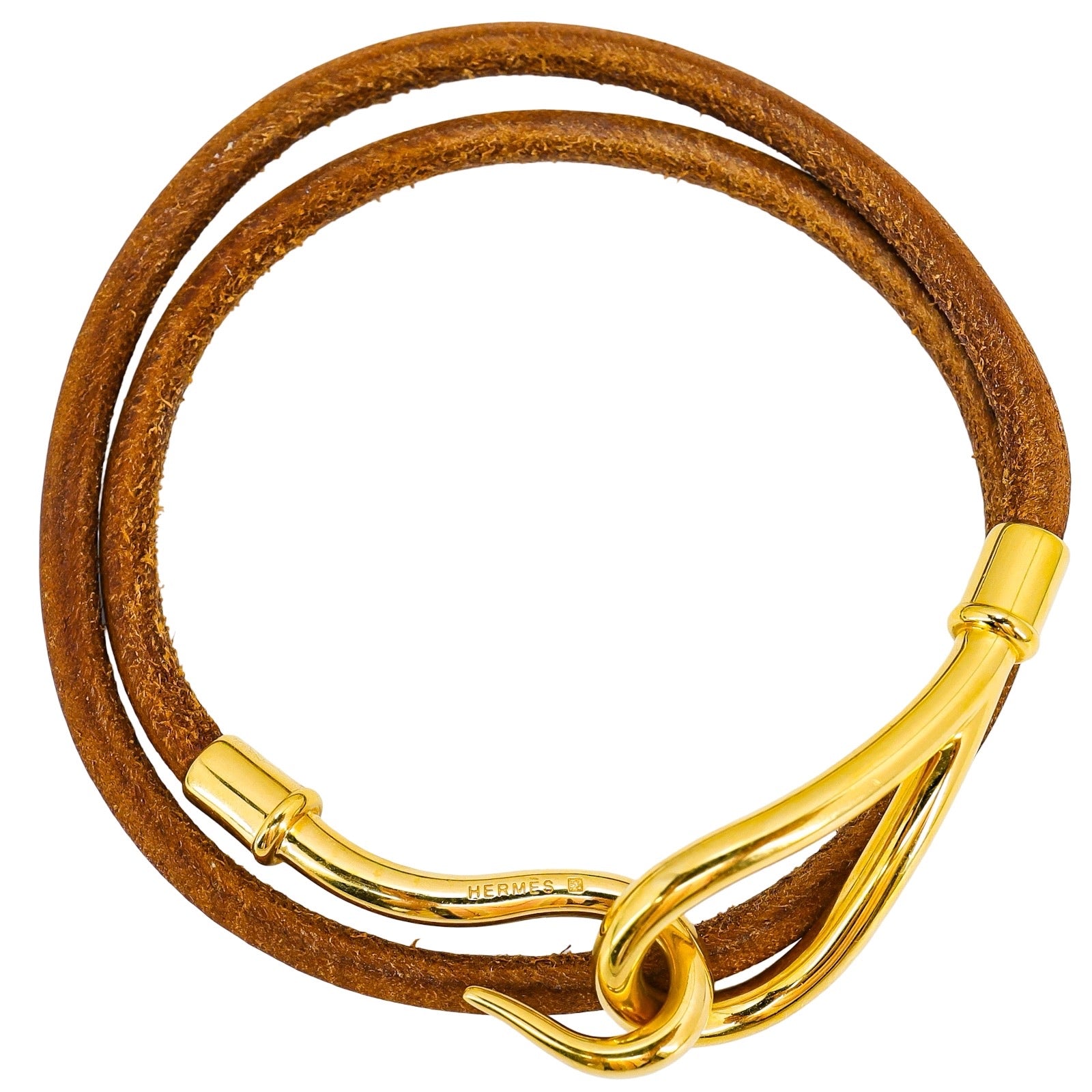 Hermès Hermes Jumbo Hook Choker Necklace Bracelet Brown Leather 2 Ways