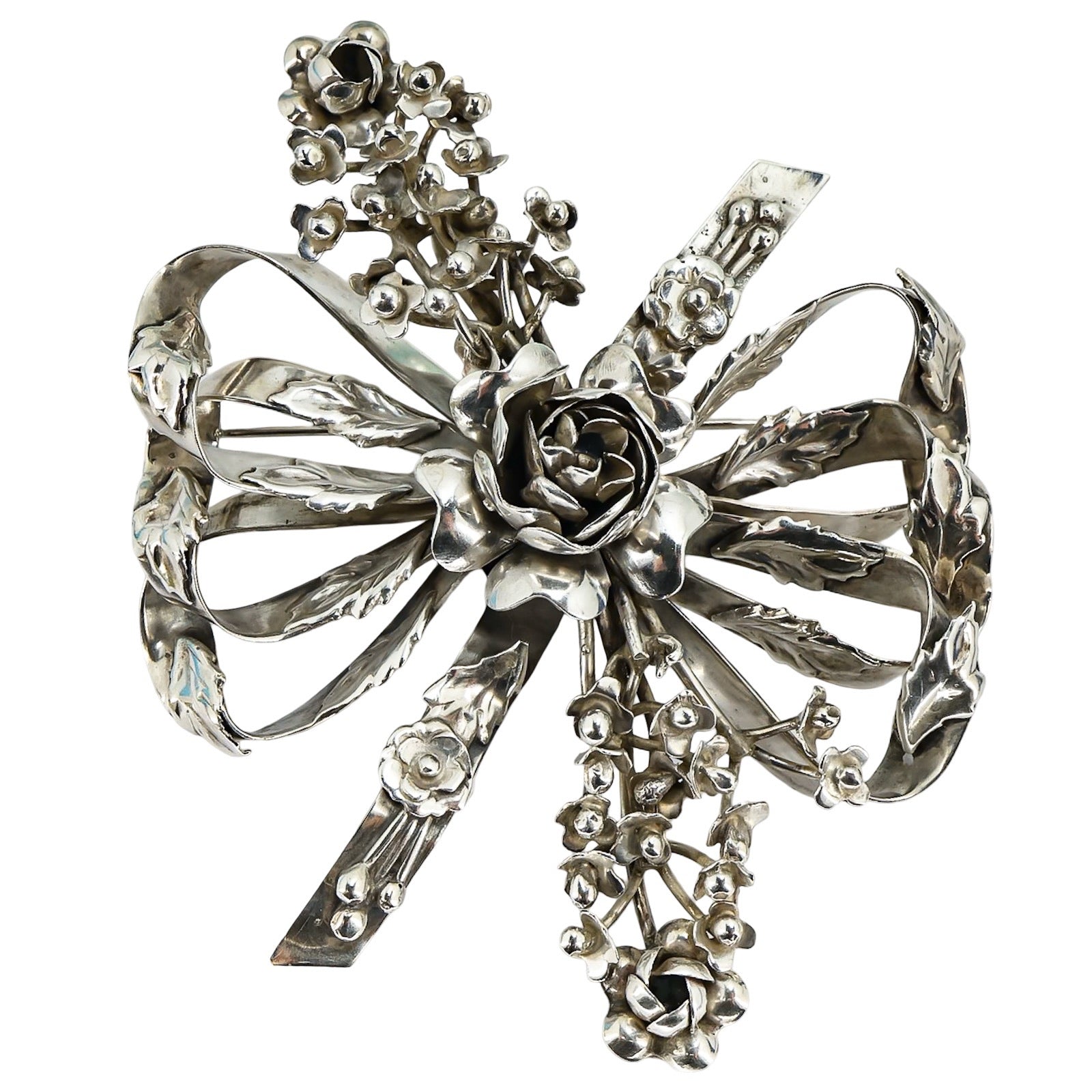 Vintage Hobe Sterling Silver Floral Brooch Oversized Statement Bridal 4”x3” 43G