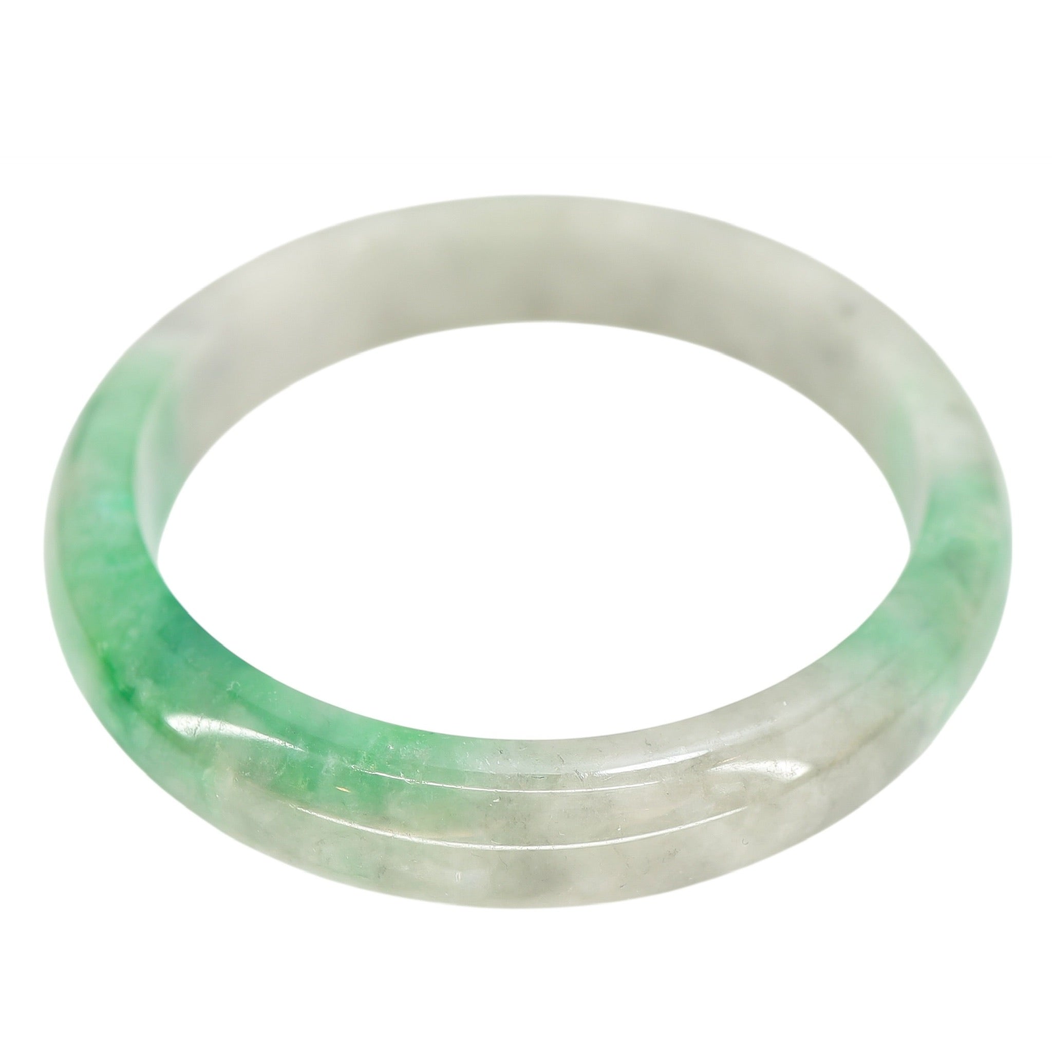 Jadeite Bangle Bracelet - Small Size 2 3/8" - Green & Milky Gradient - Treated