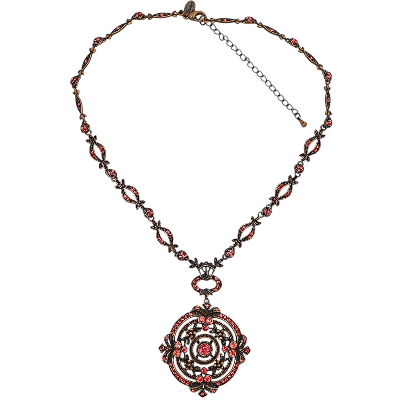 Joan Rivers Ornate Victorian Revival Statement Pendant Necklace Pink Peach Rhinestones m