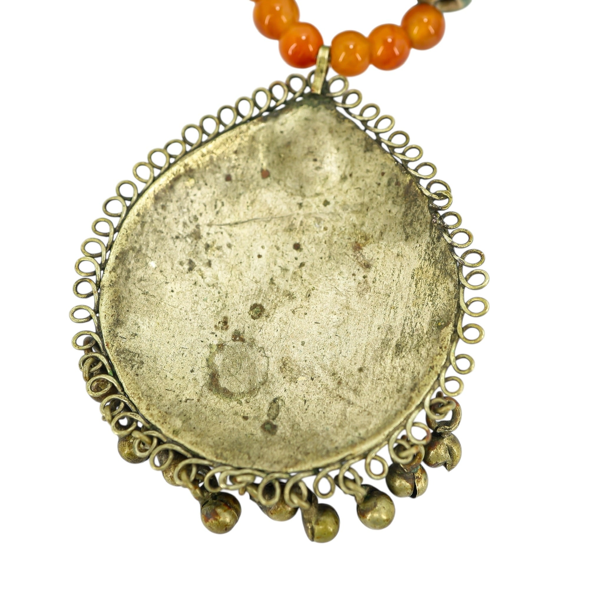 Maximalist Boho Kuchi-Style Pendant Necklace Sardonyx & Green Ceramic Beads