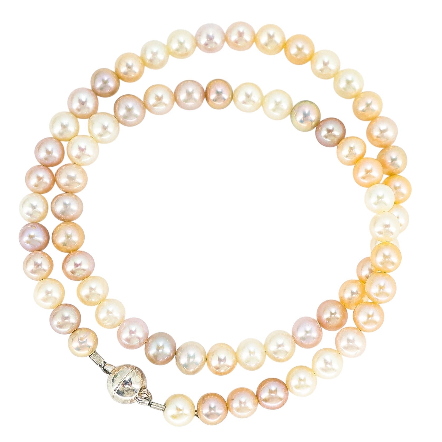 Vintage LANG Austria Multicolor Pearl Necklace with 925 Silver Magnetic Clasp