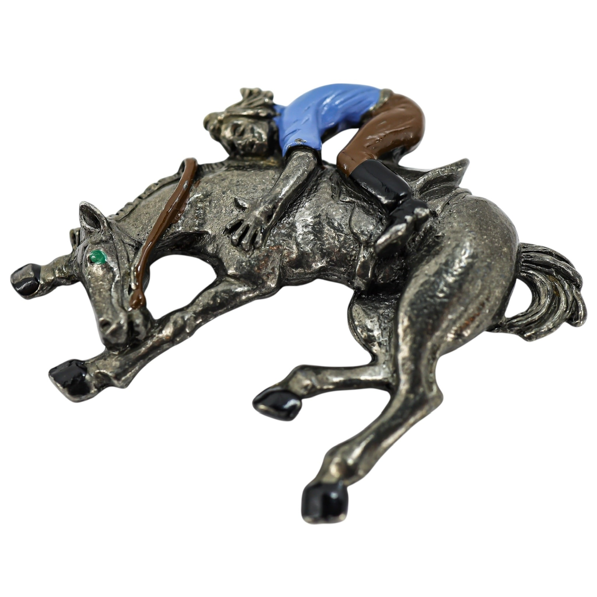 Vintage Horse Rider Equestrian Brooch In Pewter, Large 2.5"