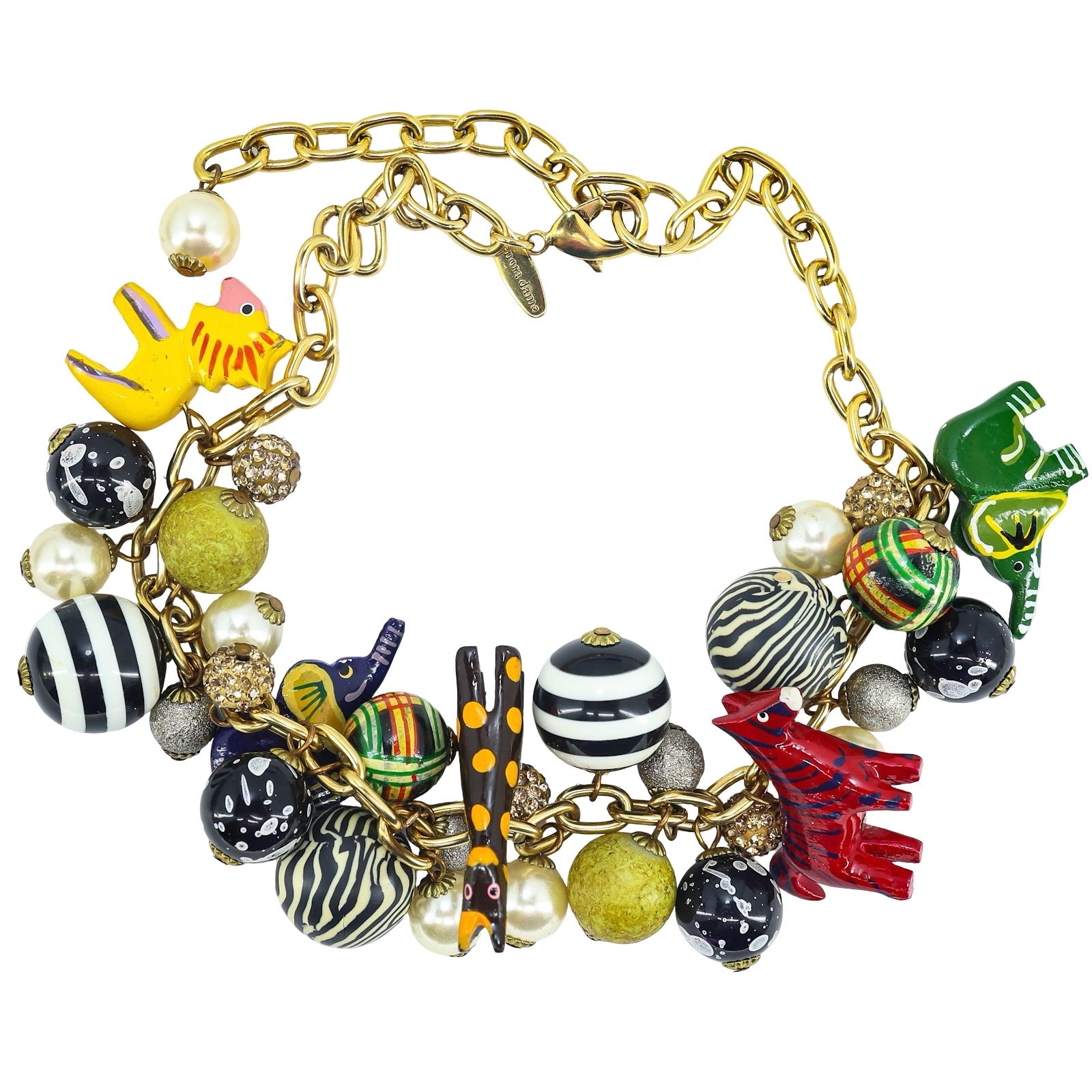 Lenora Dame Retired Statement Wooden Charm Necklace - Safari African Animal Theme