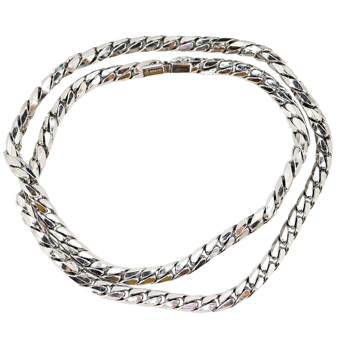 Vintage Les Bernard Silver Tone Chain Necklace 30” Modernist Brutalist Bold Heavy
