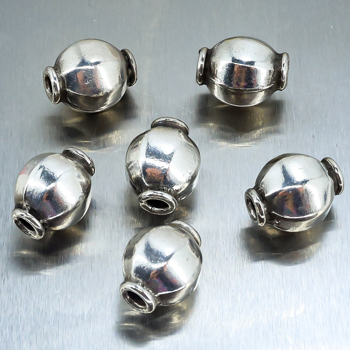 Lot Set Of 6 Vintage Handmade Solid Silver Octagonal Cross-Section Beads