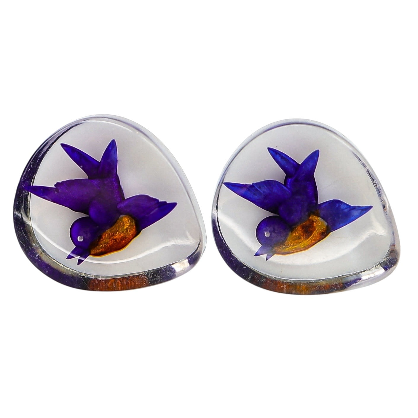 Vintage Lucite Bird Pendant Necklace & Earrings Set – Reverse-Carved / Embedded Design