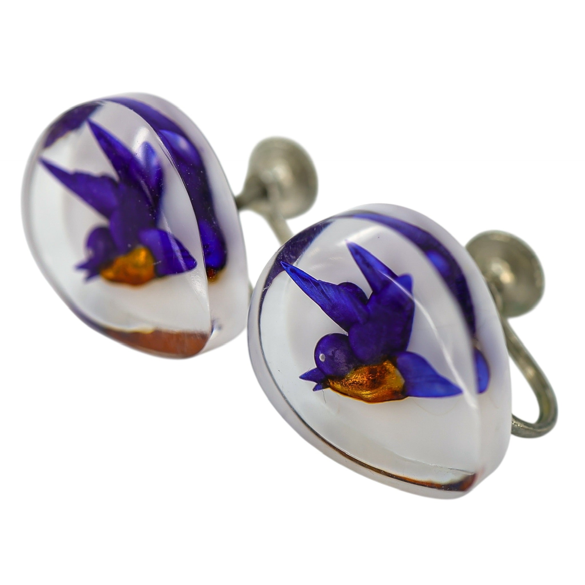 Vintage Lucite Bird Pendant Necklace & Earrings Set – Reverse-Carved / Embedded Design