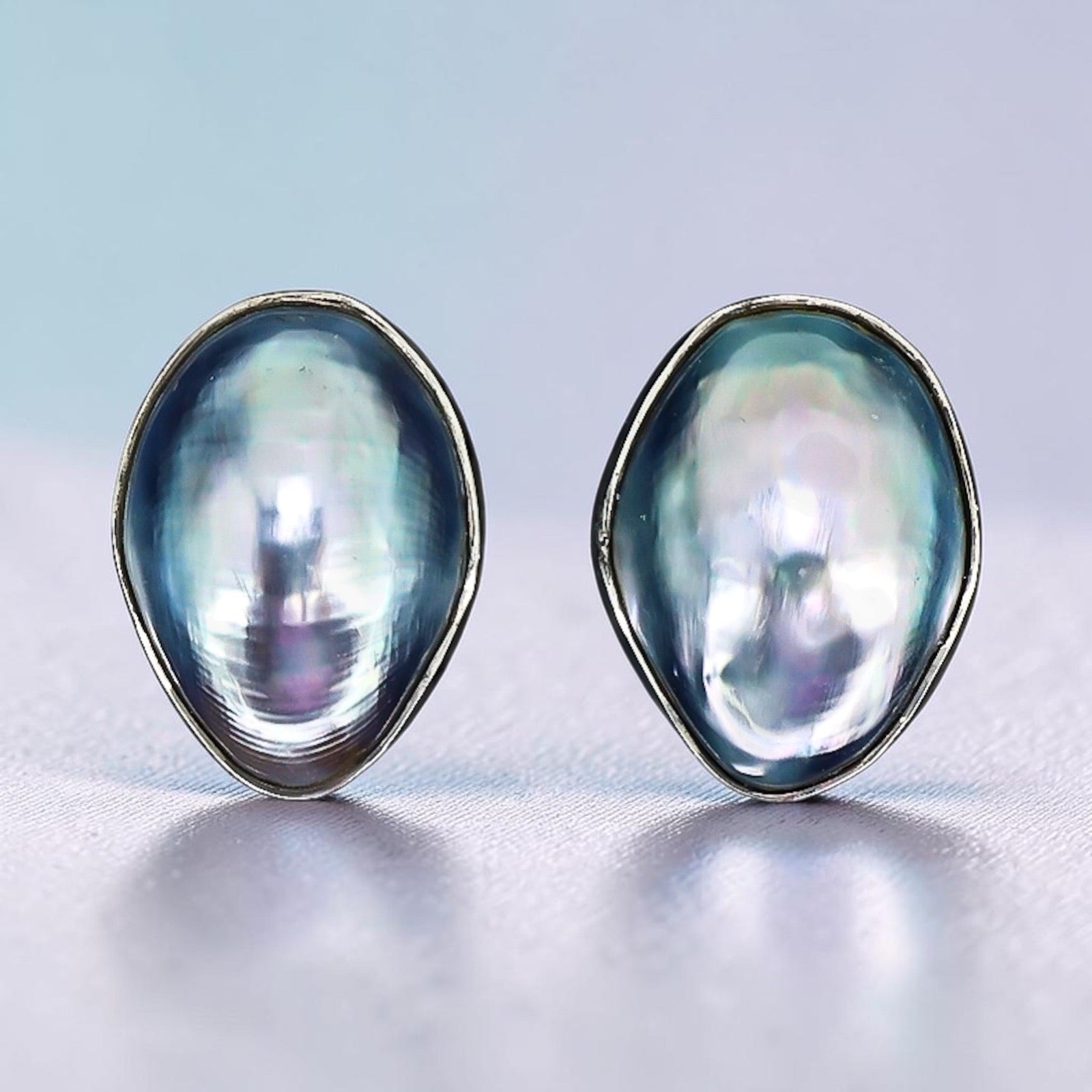 Vintage 1987 Mabe Pearl Stud Earrings In Sterling Silver Great Falls Metal Works GFMW