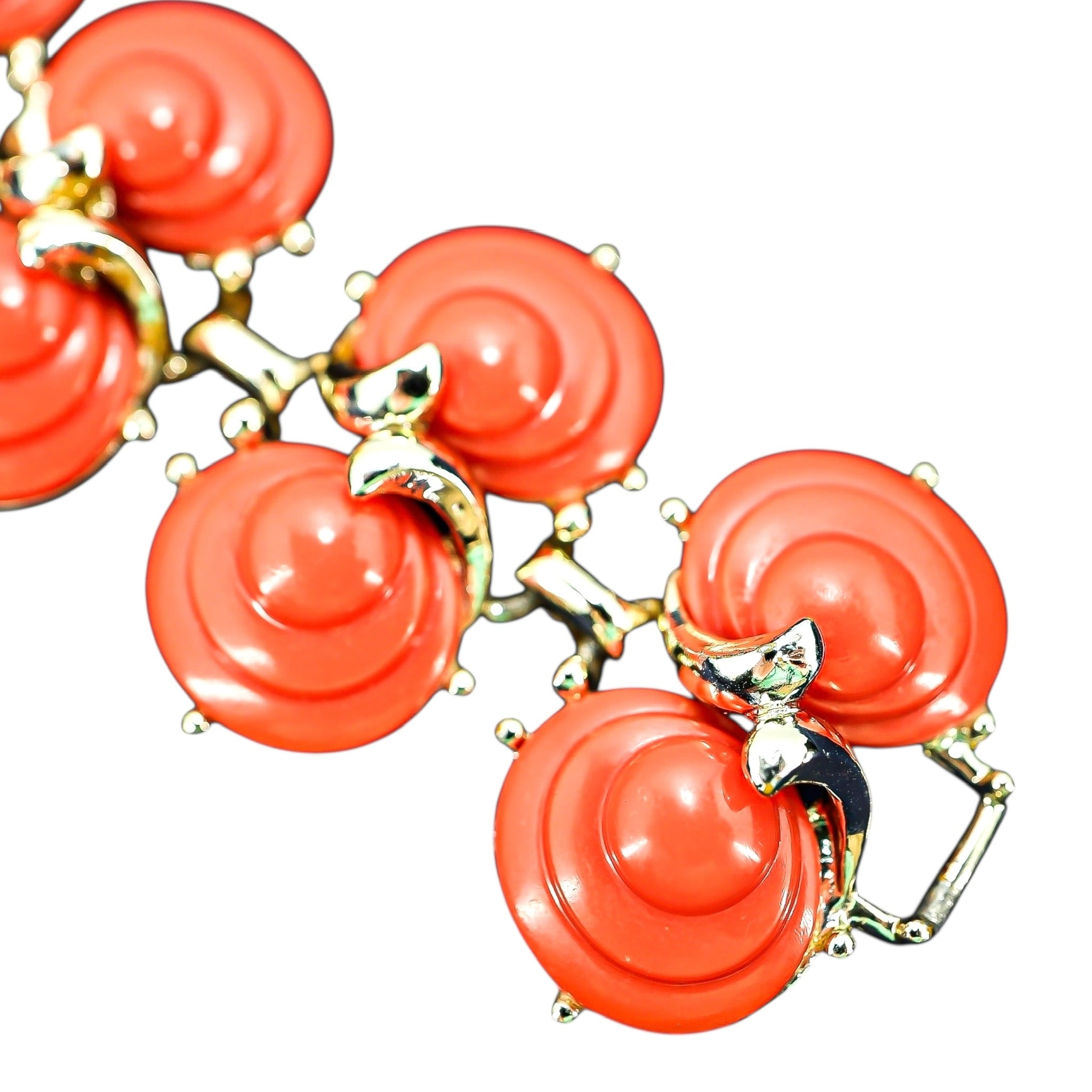 Vintage Mid Century MOD Bracelet With Coral Color Shell Shaped Cabs