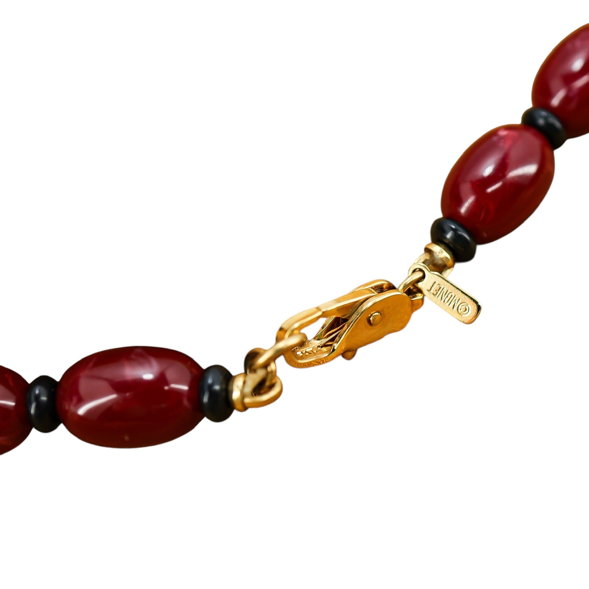 Vintage Monet Runway Chunky Bold Statement Red Lucite Bead Necklace 29"