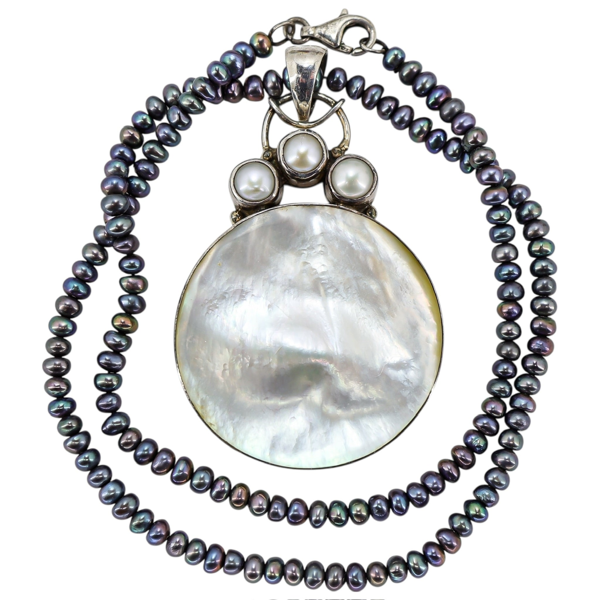 Artisan Modernist Sterling Silver Mother Of Pearl Necklace