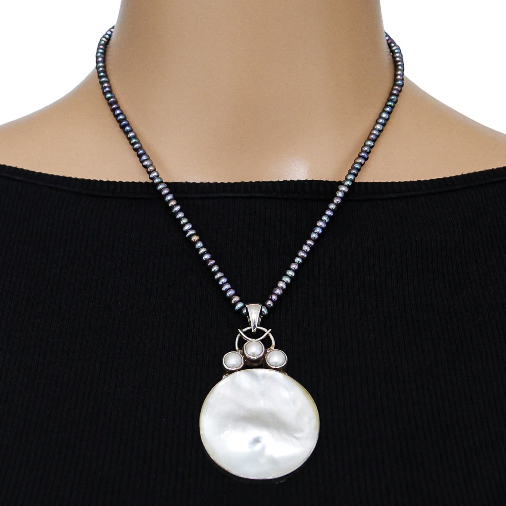 Artisan Modernist Sterling Silver Mother Of Pearl Necklace