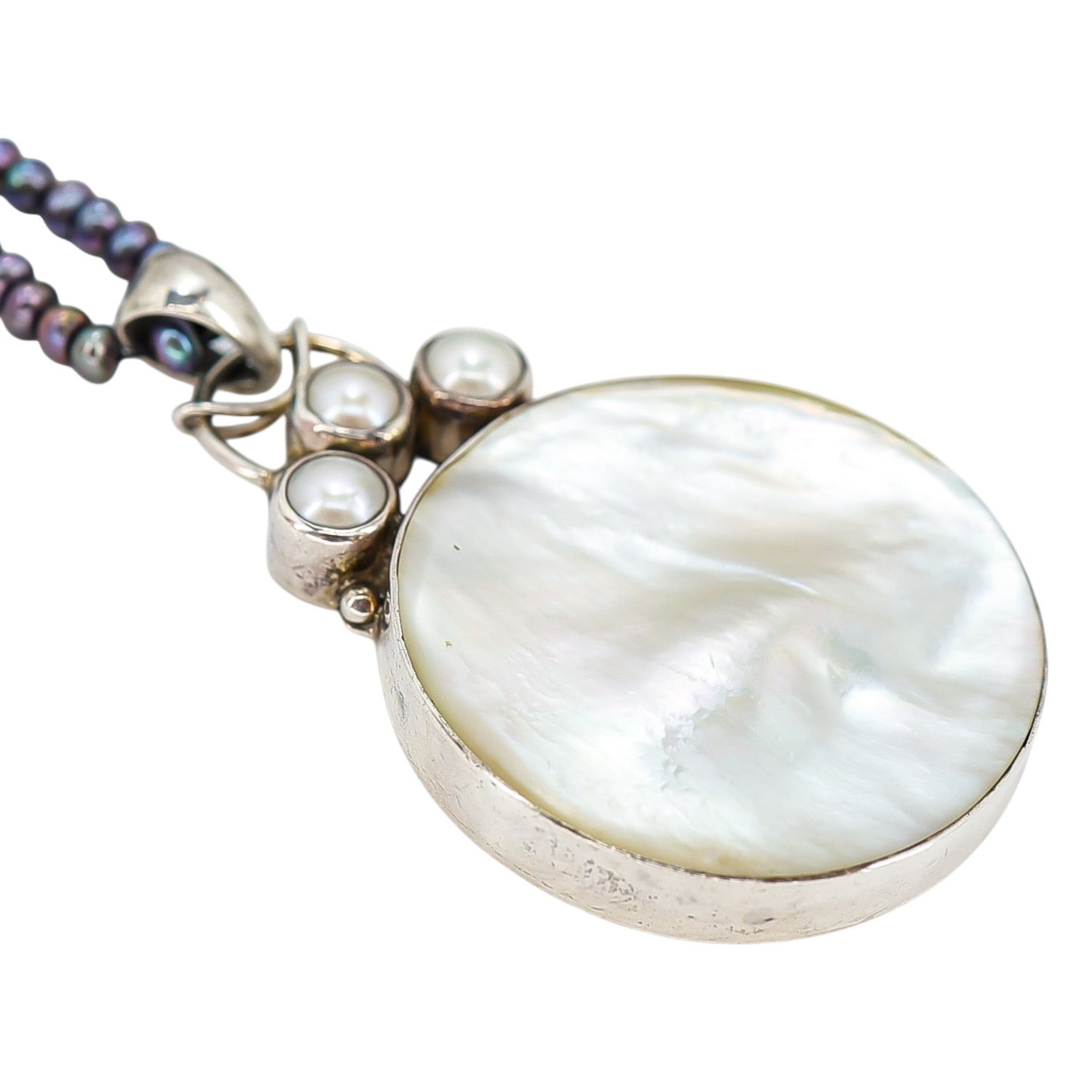 Artisan Modernist Sterling Silver Mother Of Pearl Necklace