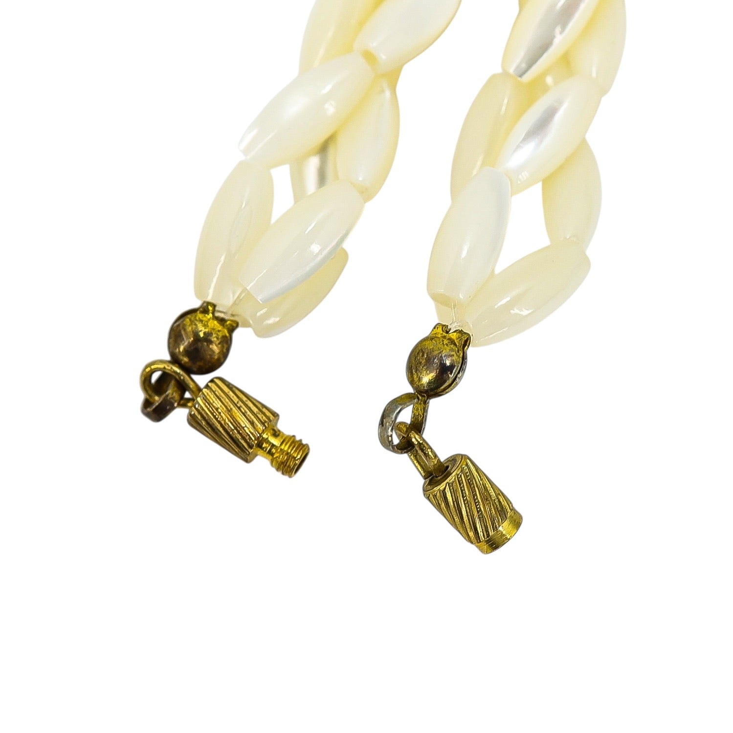 White Shell Rice Bead Necklace With Green Black Gold Accents