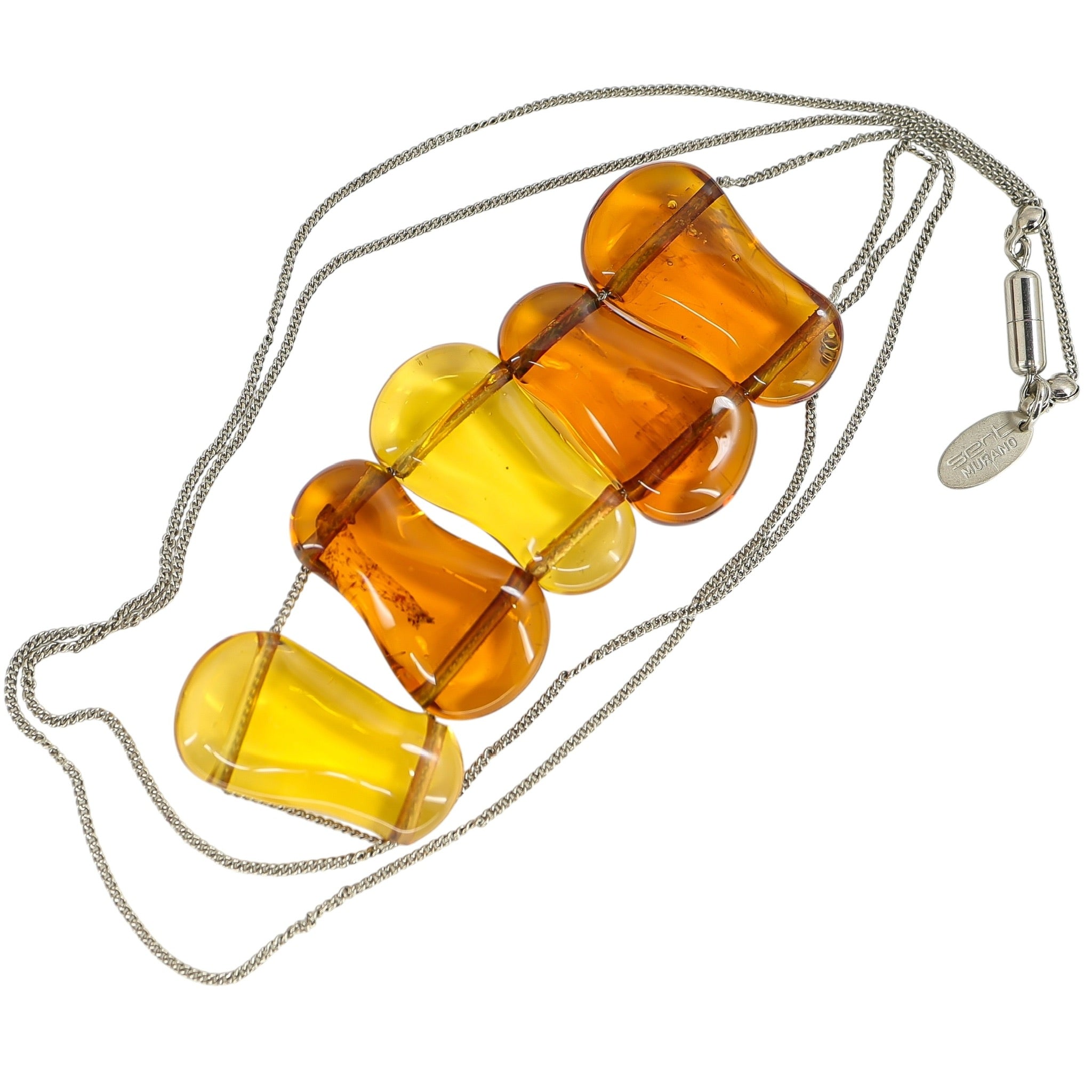Signed Marina & Susanna Sent Murano Modernist Glass Pendant Necklace Amber Honey Tones