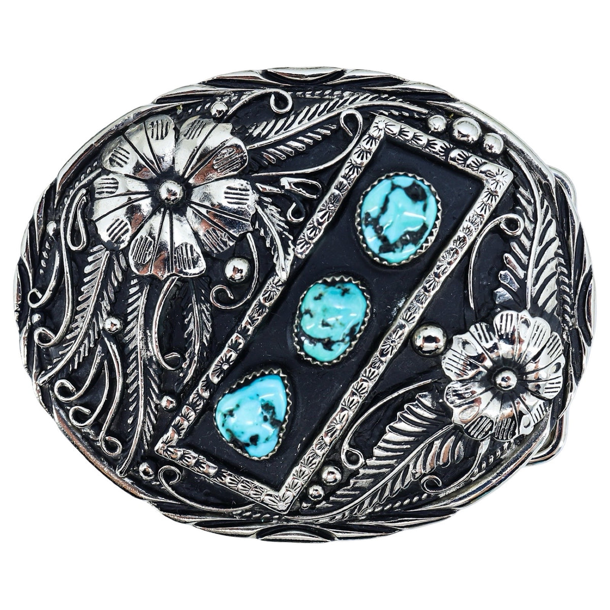 Vintage 1980s SSI Handcrafted USA Southwestern Turquoise Belt Buckle 3.5” Western